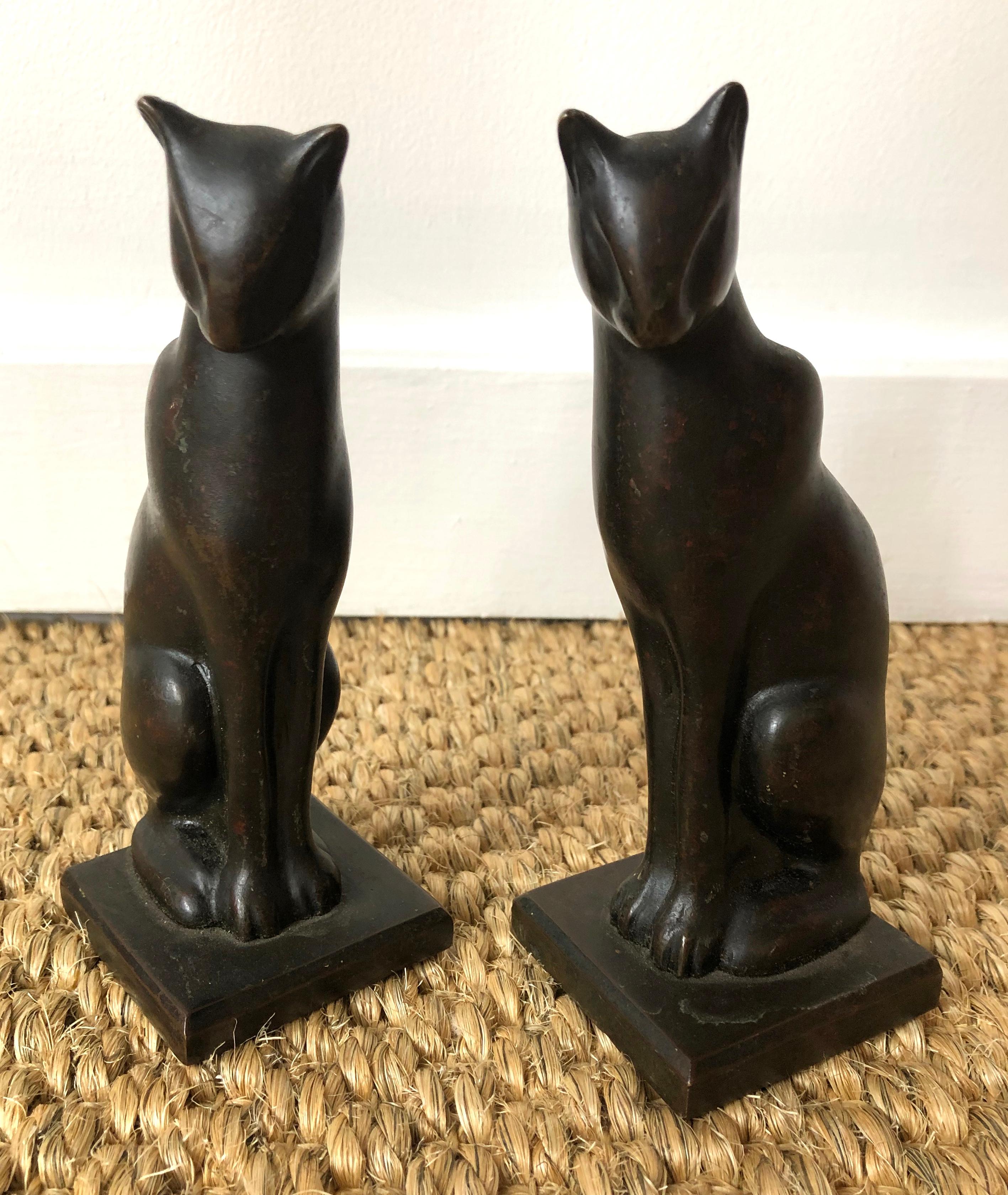 Art Deco Pair of Modernist Bronze Cat Bookends