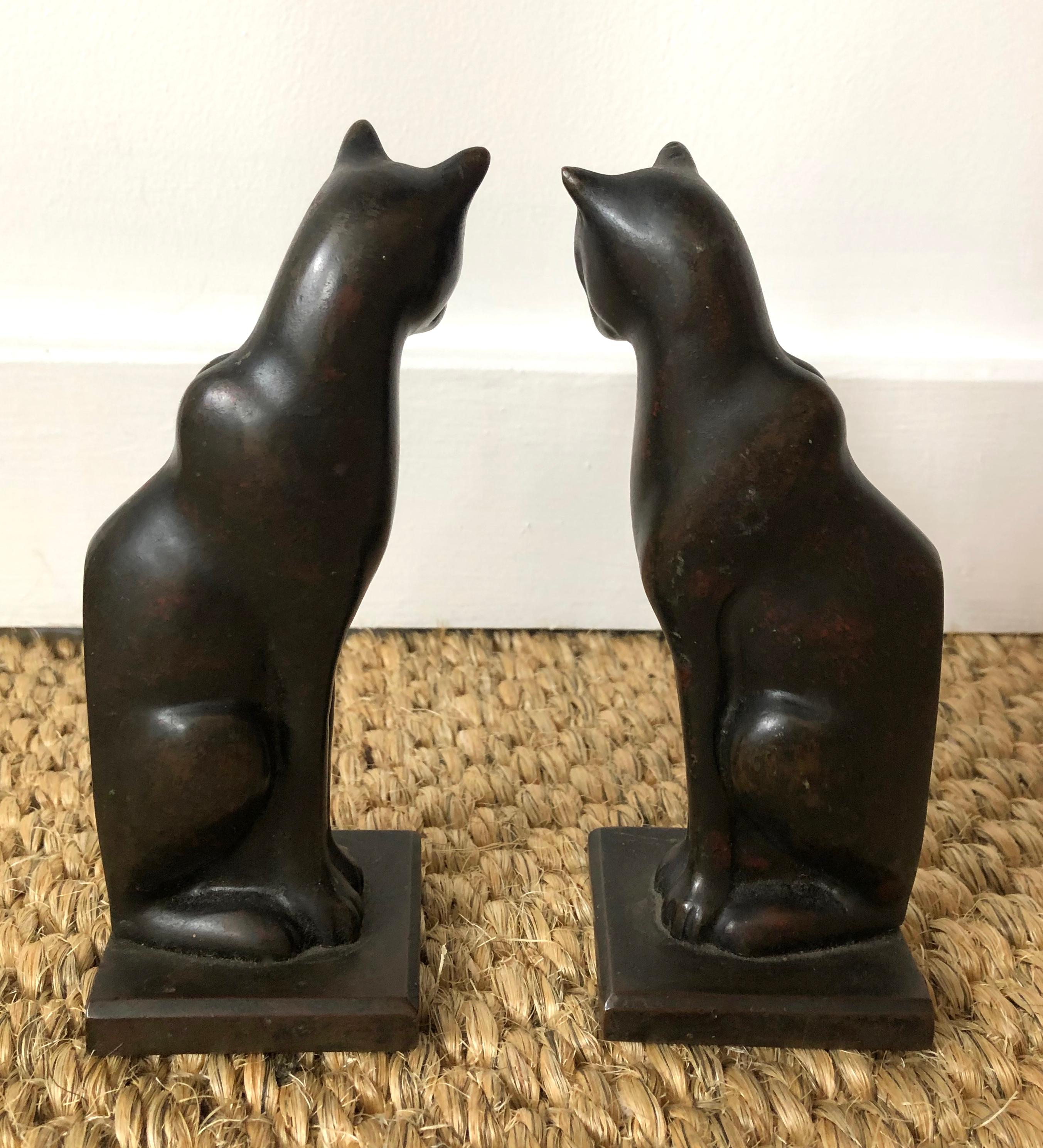 Cast Pair of Modernist Bronze Cat Bookends