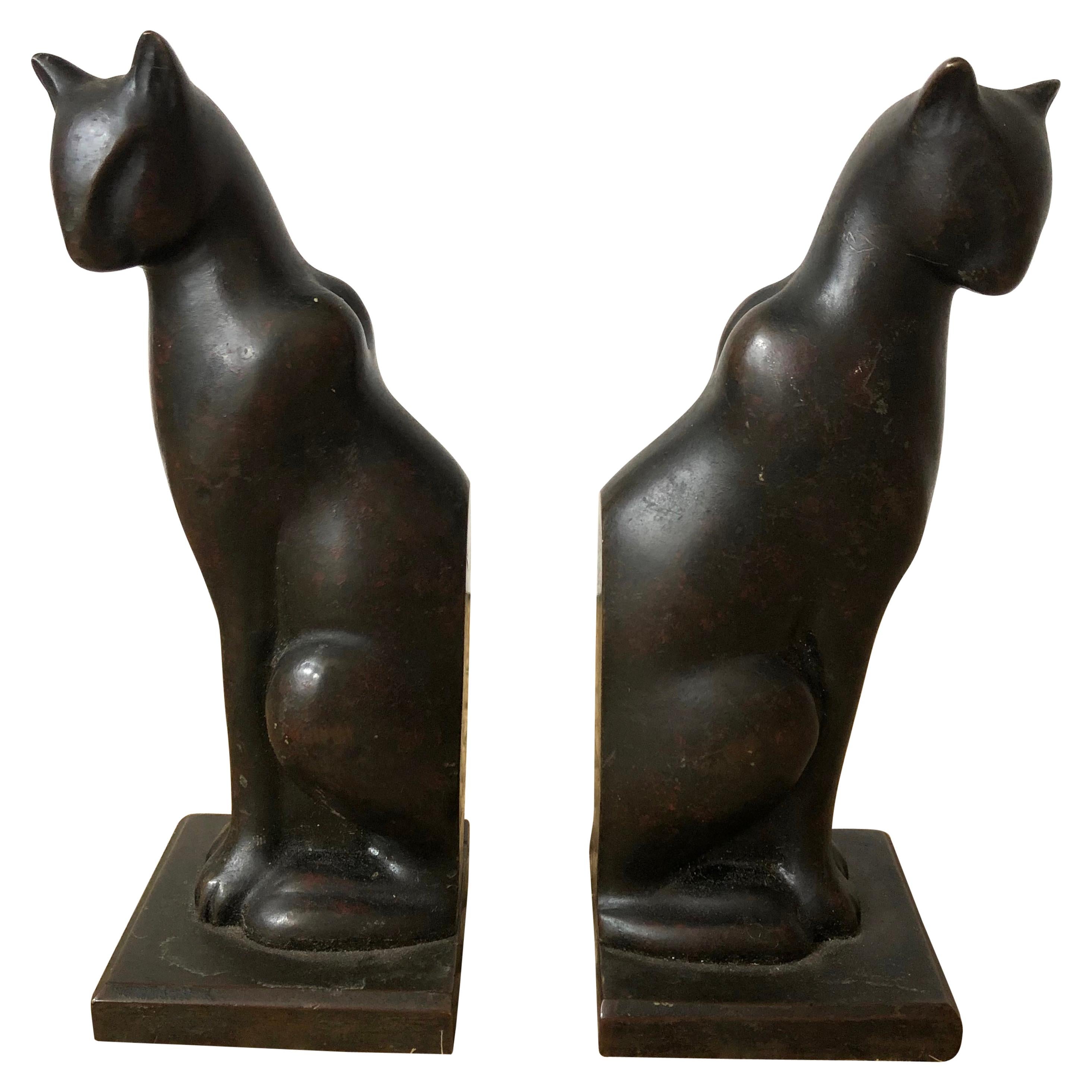 Dollhouse Miniature Kitty Cat Bookends Antique Bronze 1:12 Scale Accessory 