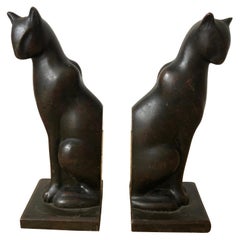 Pair of Modernist Bronze Cat Bookends