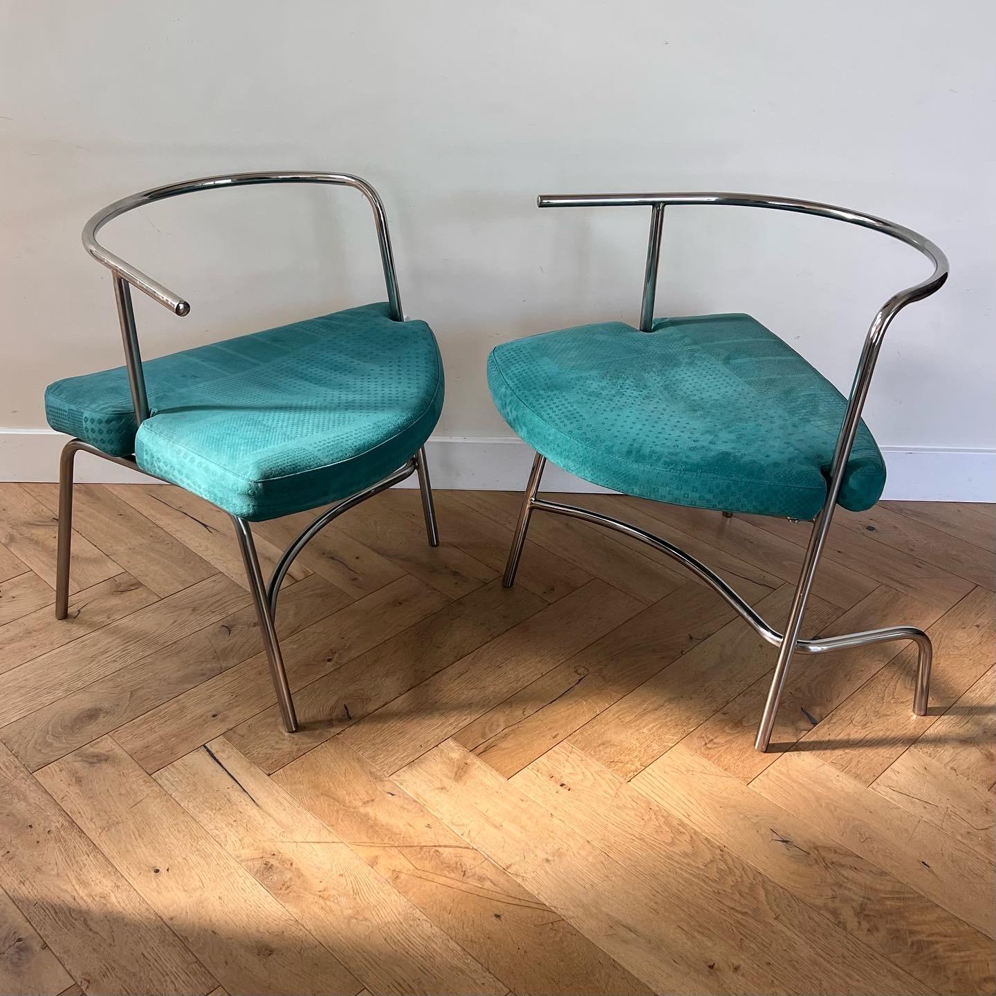 Pair of Modernist Italian Geometric Armchairs, C 1970 In Good Condition For Sale In View Park, CA