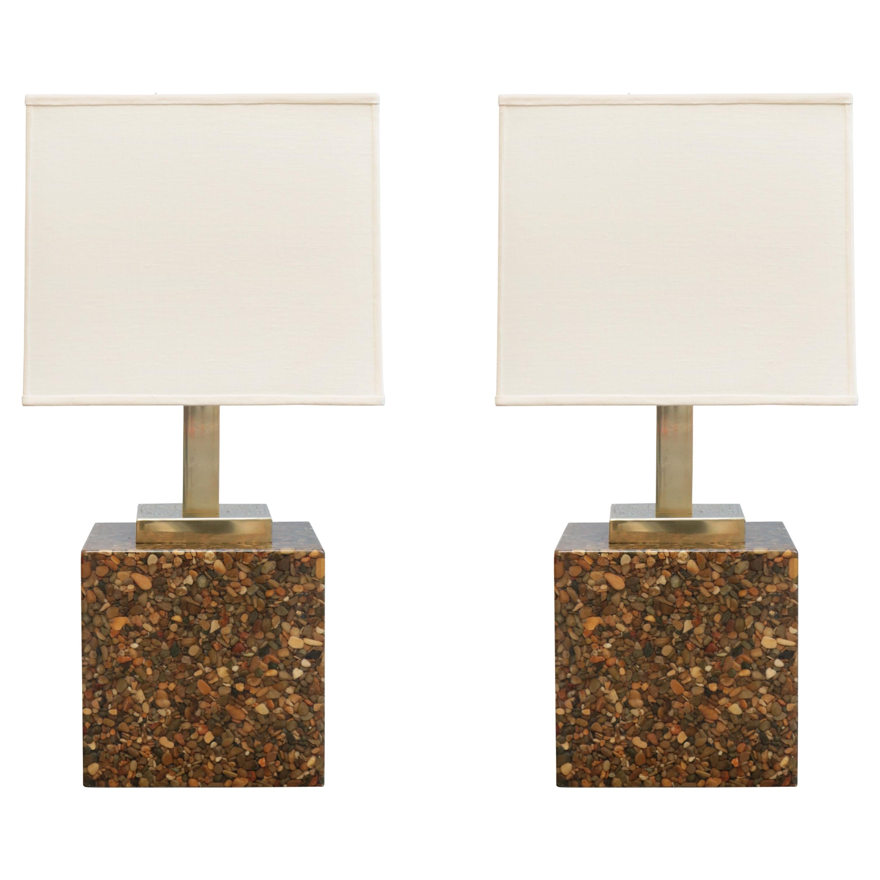 Pair of Modernist Resin and Stone Table Lamps For Sale