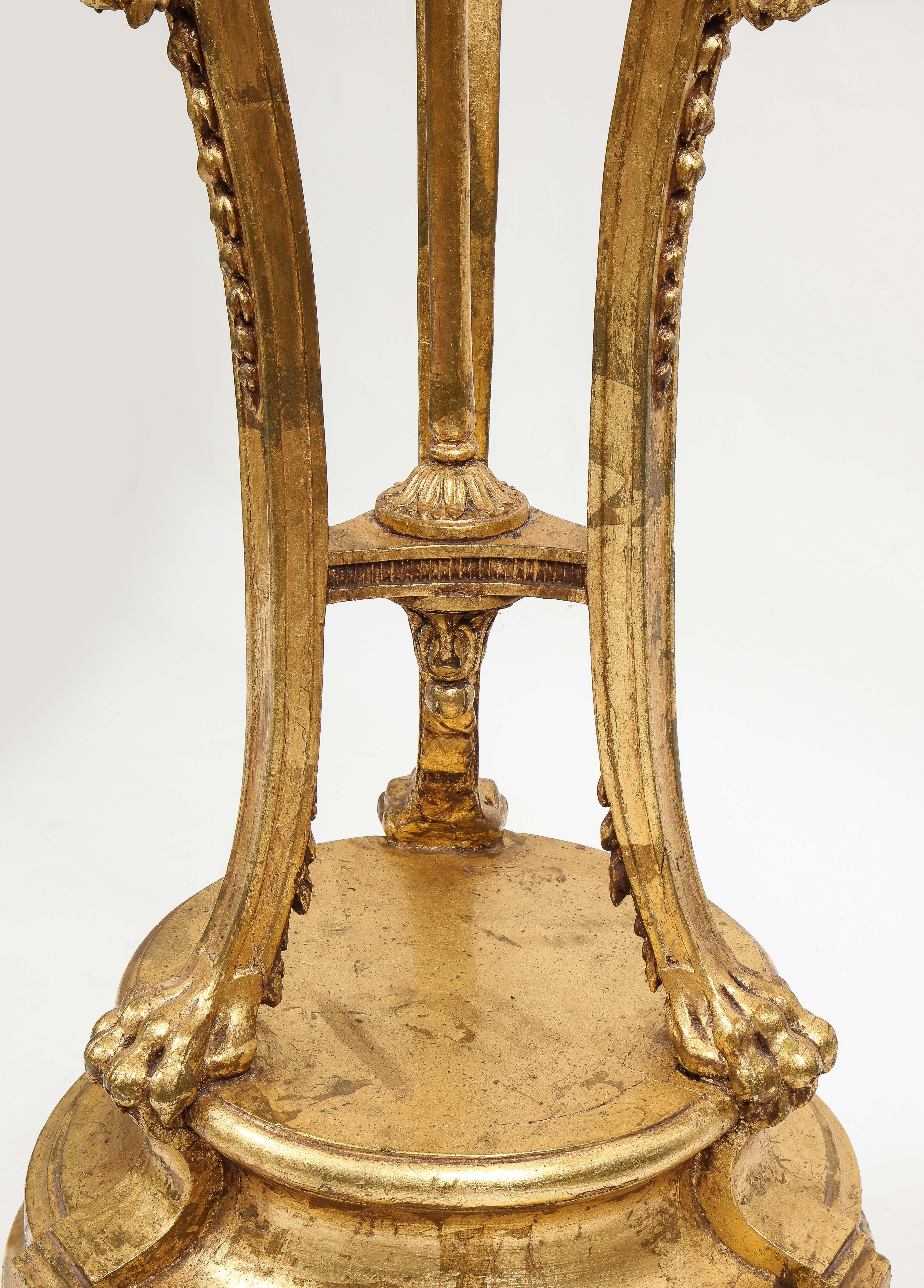 A Pair of Monumental 19th Century Giltwood Torchieres with Original Marble Bases 9