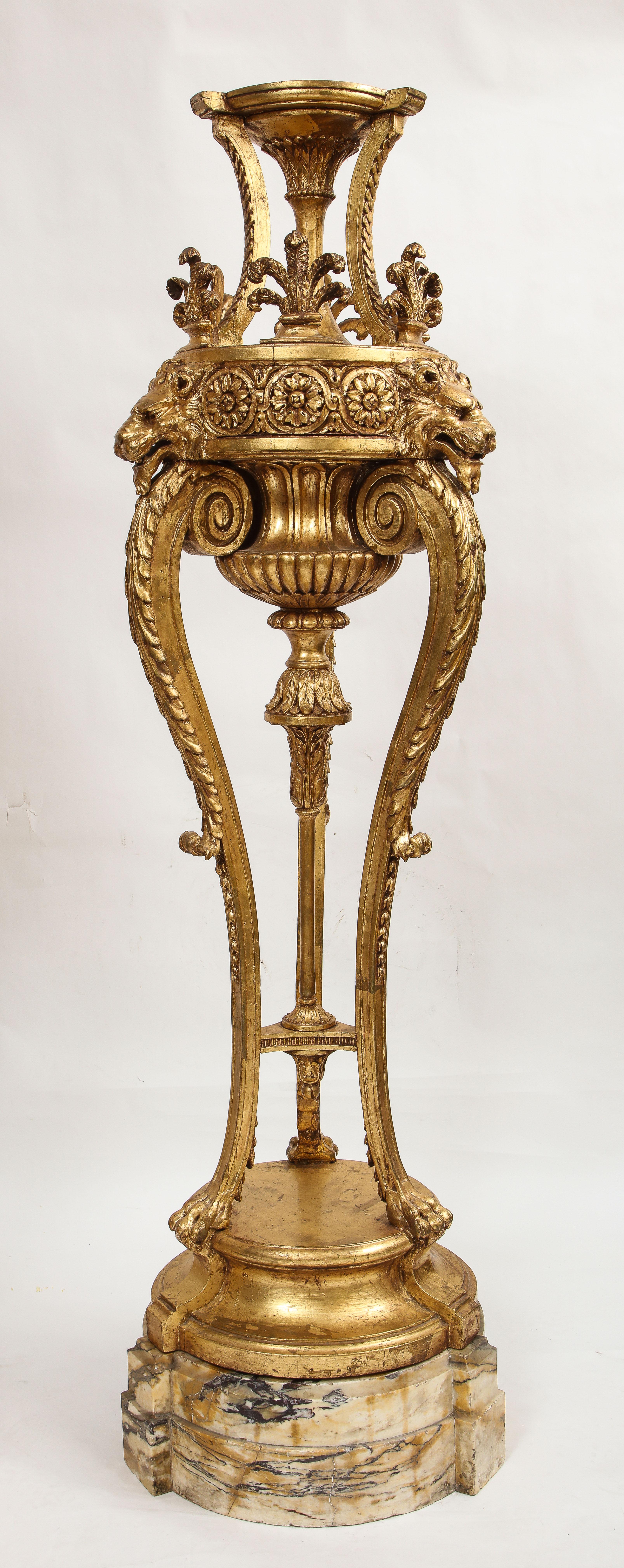 Late 19th Century A Pair of Monumental 19th Century Giltwood Torchieres with Original Marble Bases