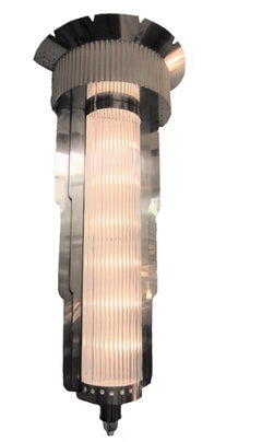 Pair of Monumental Art Deco Glass and Nickel Wall Sconces