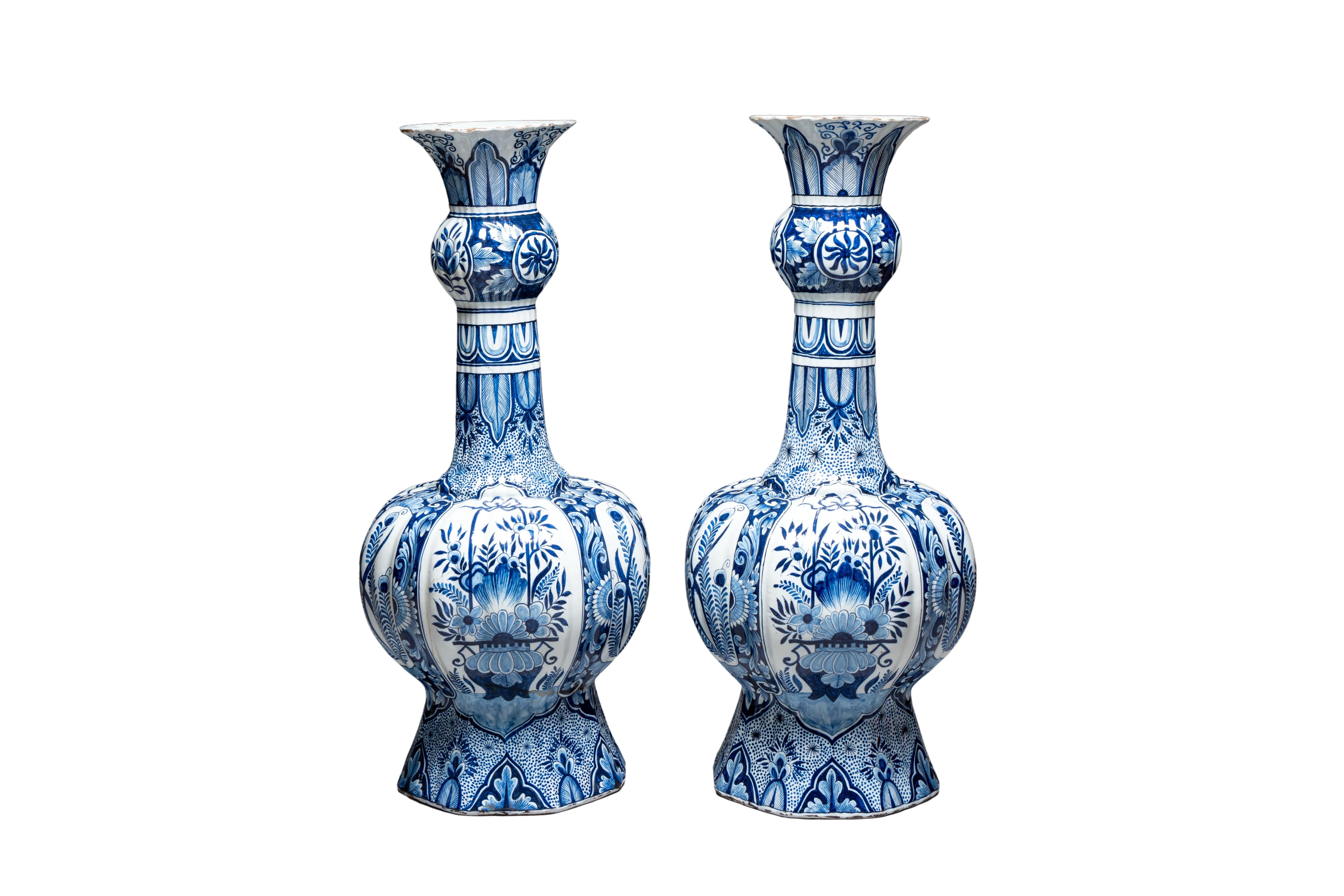 19th Century A pair of monumental blue and white Delftware vases from the 19th century For Sale
