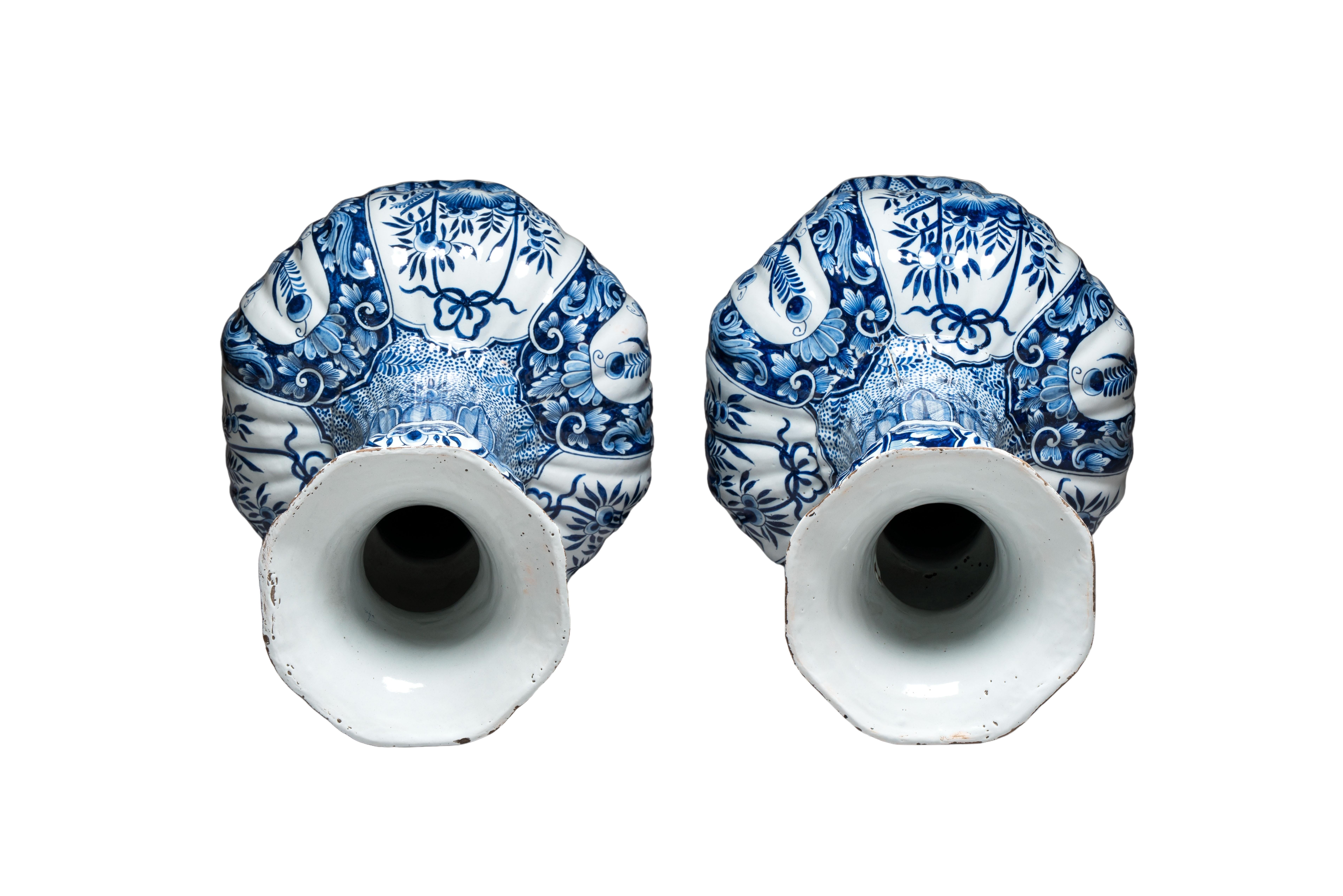 Ceramic A pair of monumental blue and white Delftware vases from the 19th century For Sale