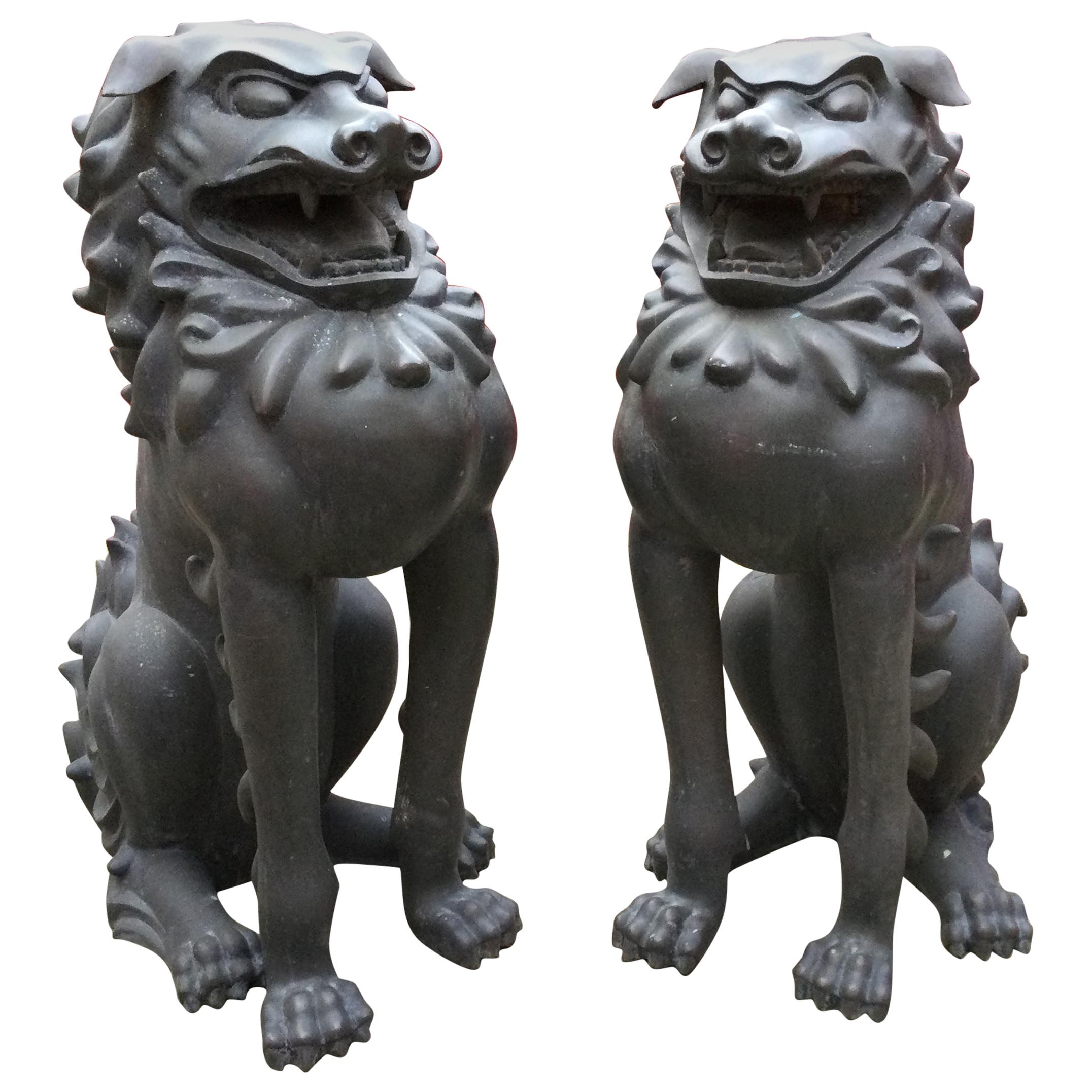 Pair of Monumental Bronze Foo Dogs Artist Lanford Monroe