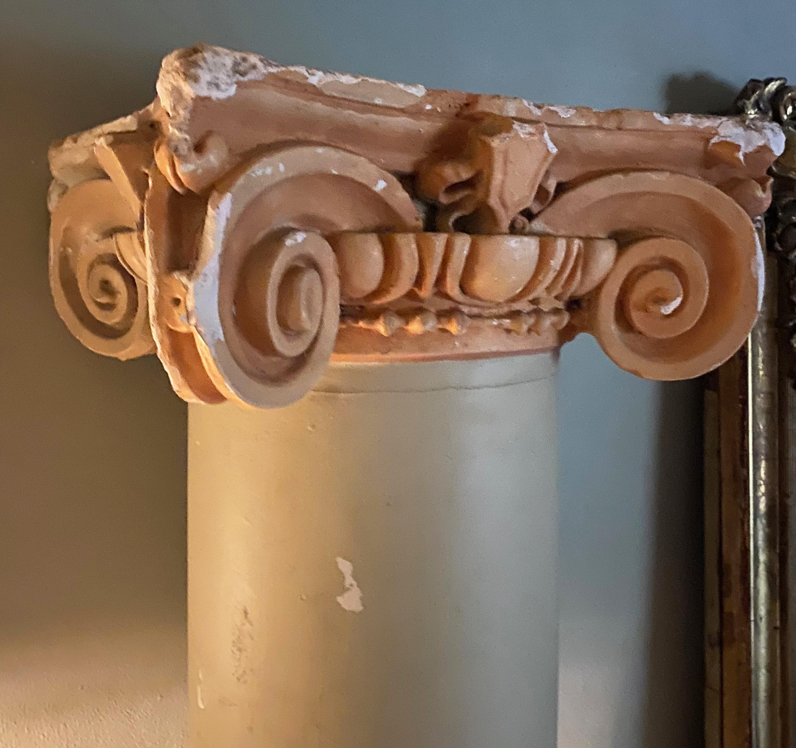 Pair of Monumental French Painted Plaster Classical Columns In Distressed Condition In Tetbury, GB