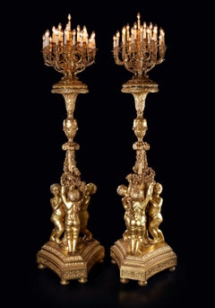 Pair of Monumental Giltwood Torchères after Jacques Gondoin, circa 1870
