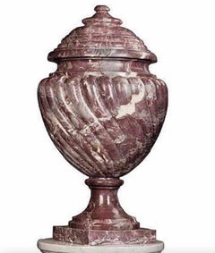 Pair of Monumental Italian Breche Violette Marble Vases and Pedestals