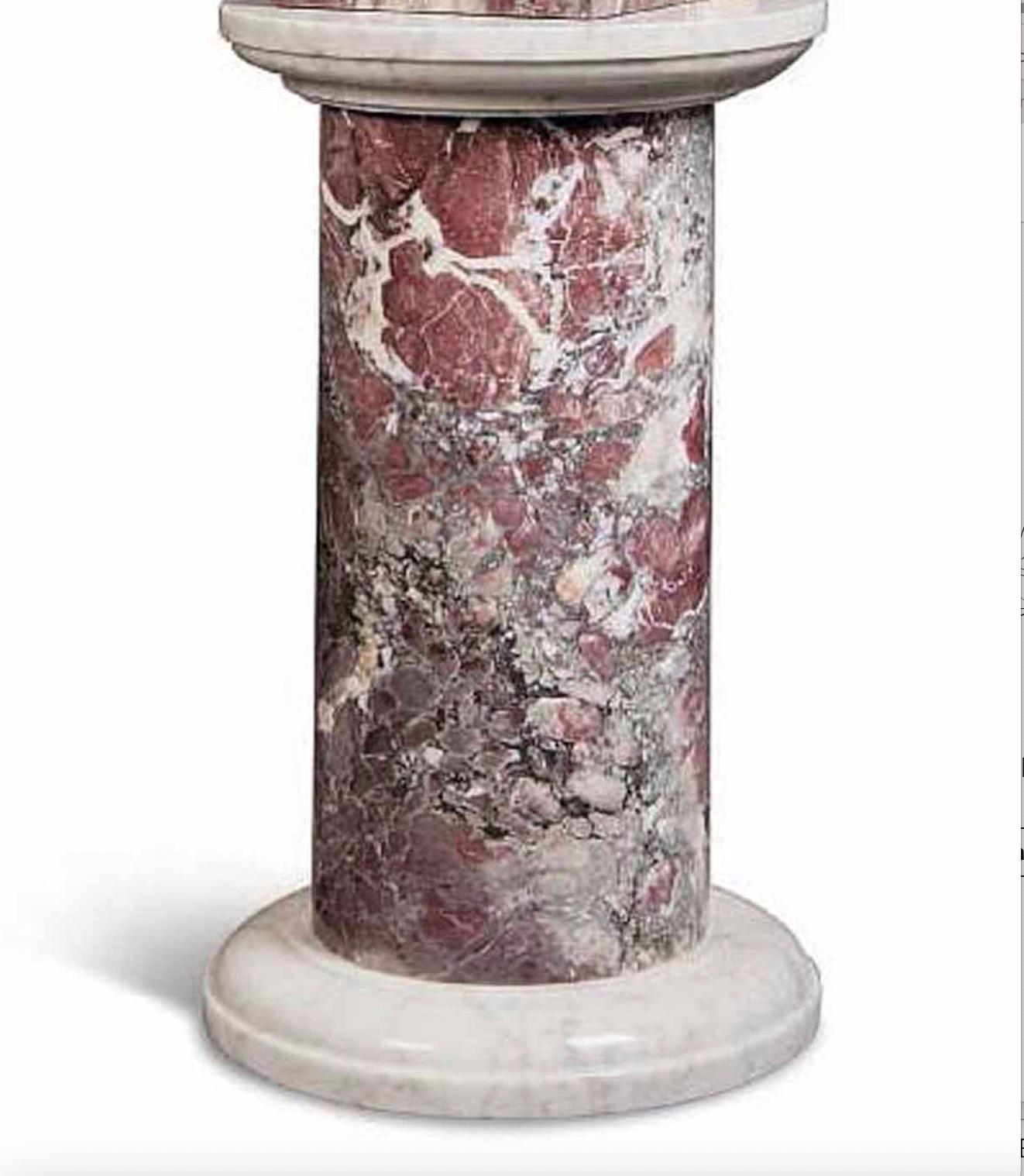 Pair of Monumental Italian Breche Violette Marble Vases and Pedestals In Good Condition For Sale In SAINT-JEAN-CAP-FERRAT, FR