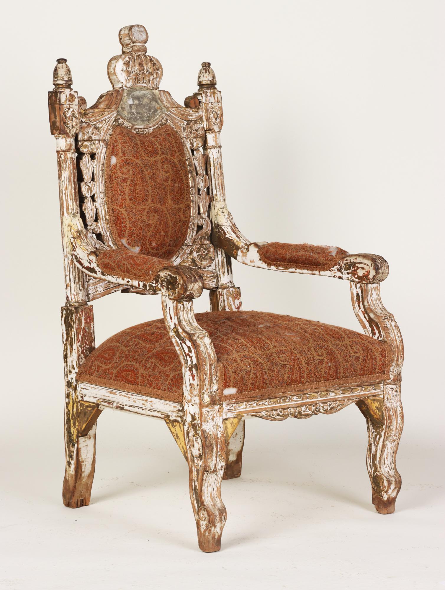 Pair of Monumental Italian Throne Style Carved Armchairs, Early 19th C In Good Condition For Sale In Philadelphia, PA