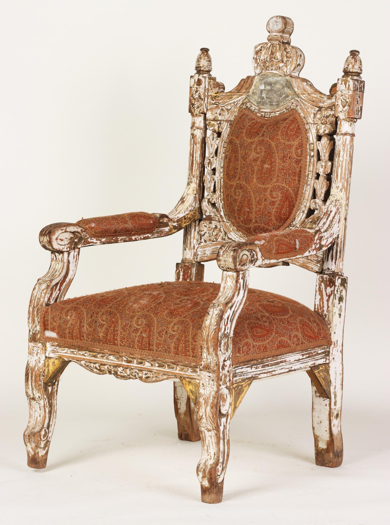 19th Century Pair of Monumental Italian Throne Style Carved Armchairs, Early 19th C For Sale