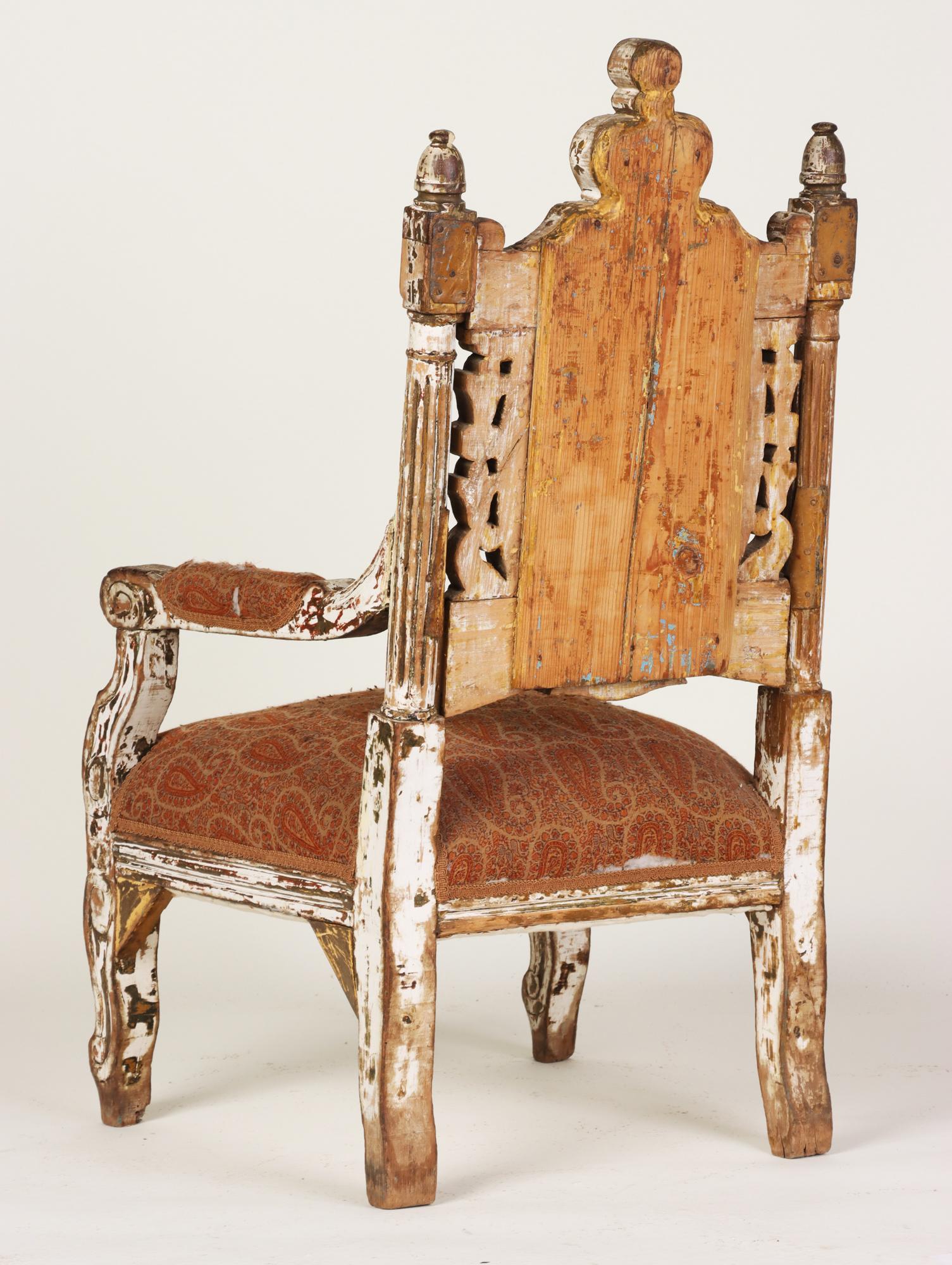 Oak Pair of Monumental Italian Throne Style Carved Armchairs, Early 19th C For Sale