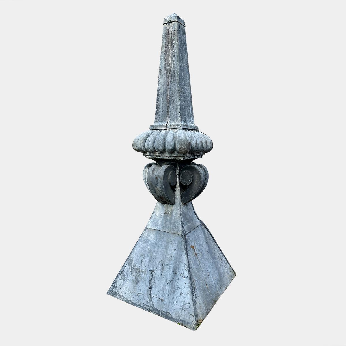 Hand-Crafted A Pair Of Monumental Lead Antique Obelisks Finials  For Sale