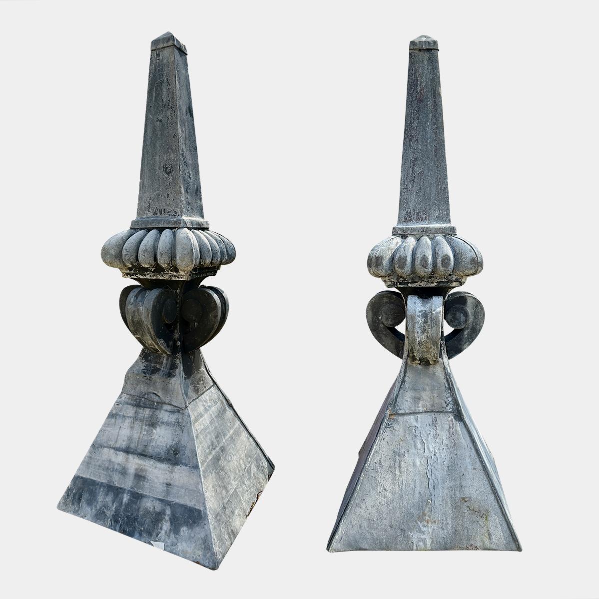 Mid-19th Century A Pair Of Monumental Lead Antique Obelisks Finials  For Sale