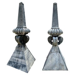 A Pair Of Monumental Lead Used Obelisks Finials 