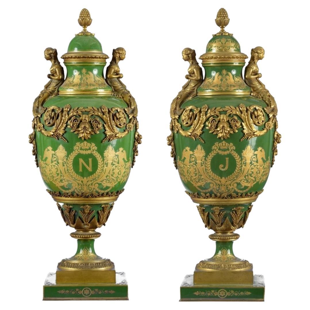 Pair of Monumental Sèvres Porcelain Vases For Sale