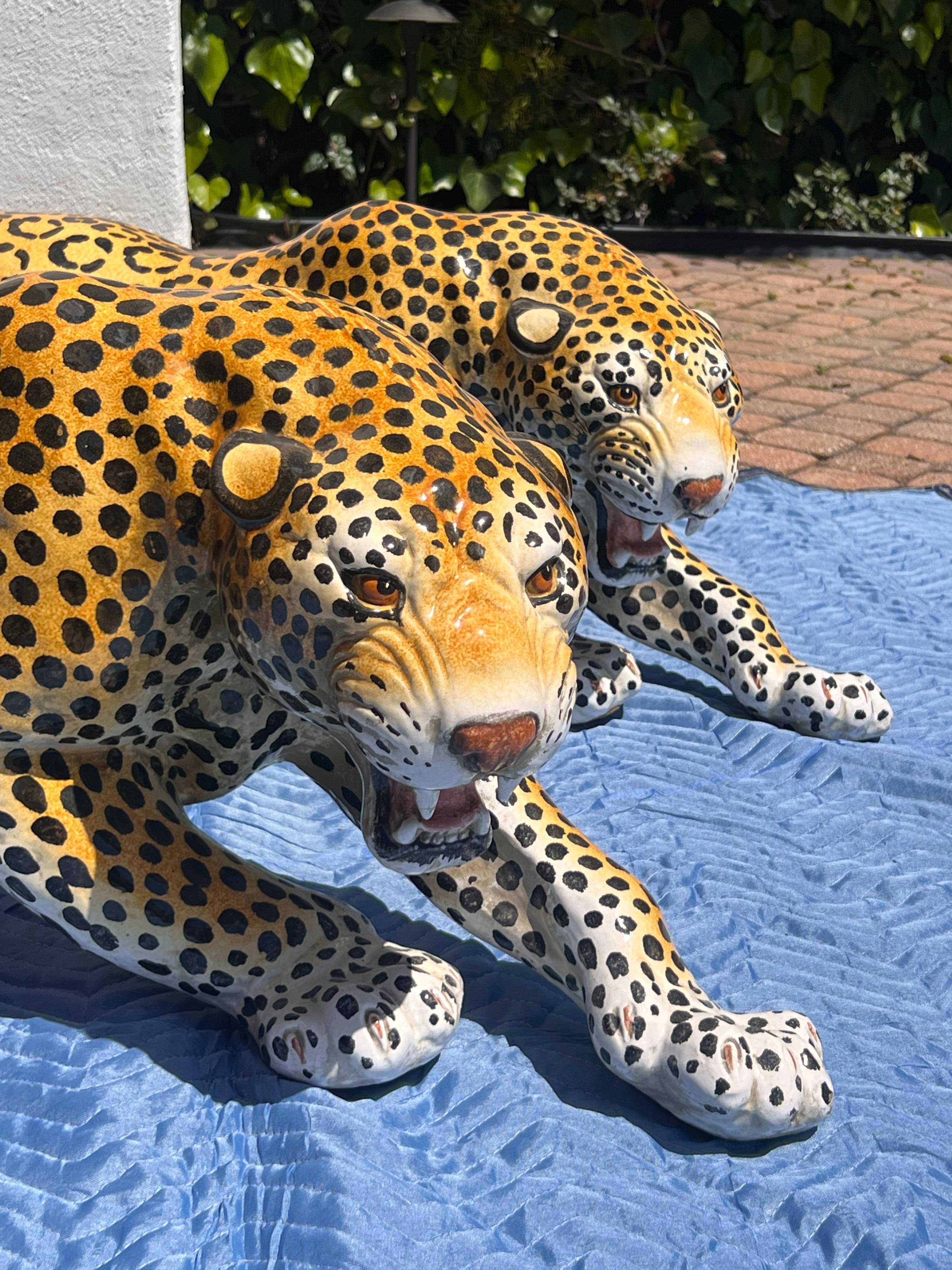Pareja de monumentales leopardos de cerámica italiana de época, mediados del siglo XX 11