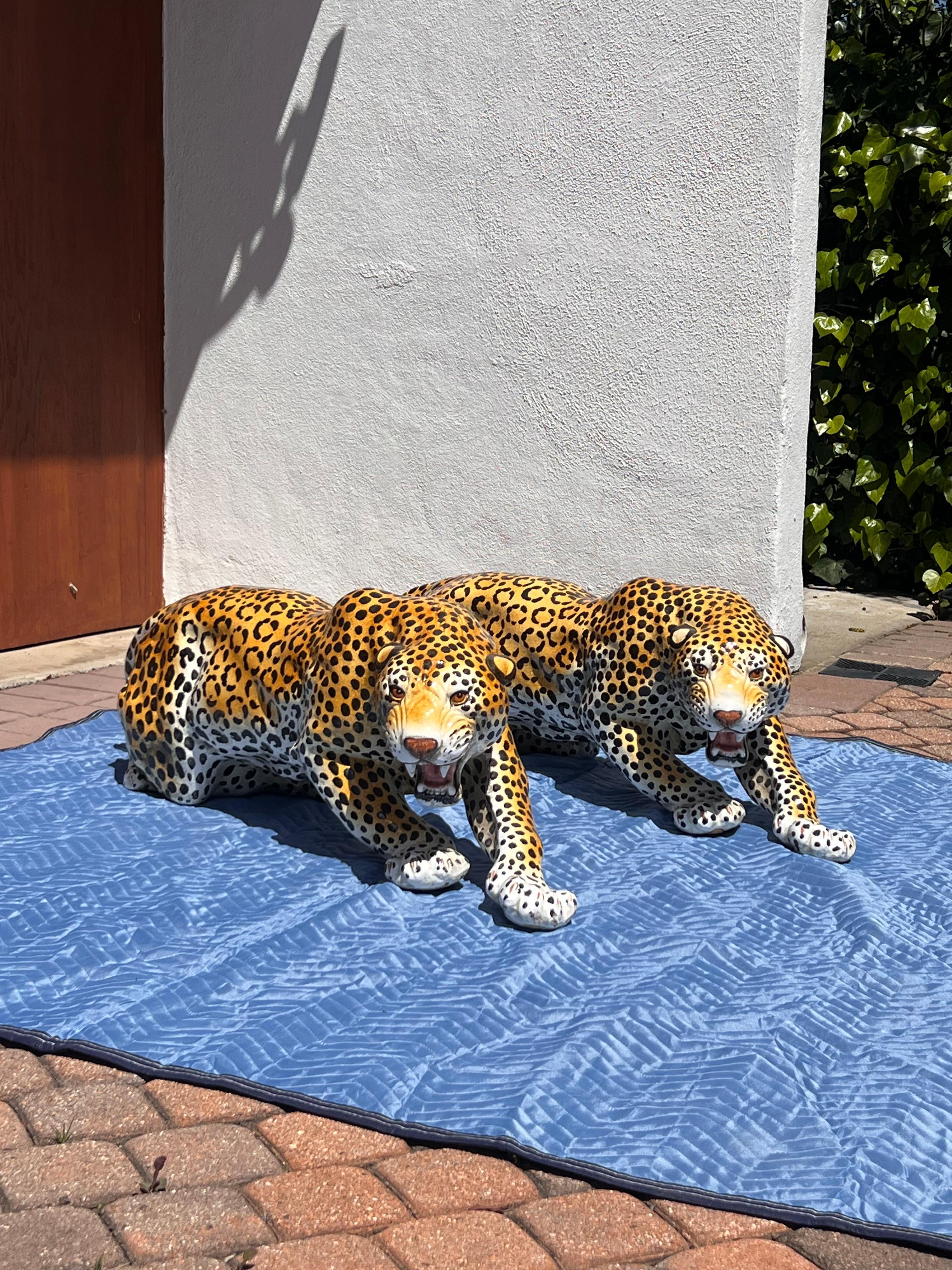 Pareja de monumentales leopardos de cerámica italiana de época, mediados del siglo XX 12