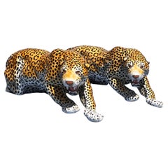 A pair of monumental vintage Italian ceramic leopards, mid 20th century