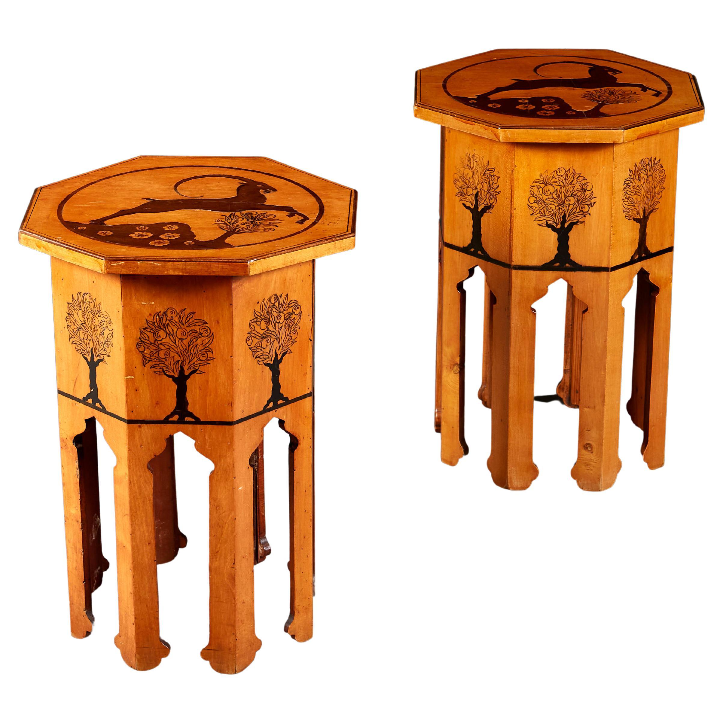 Pair of Moorish Occasional Tables After William de Morgan For Sale