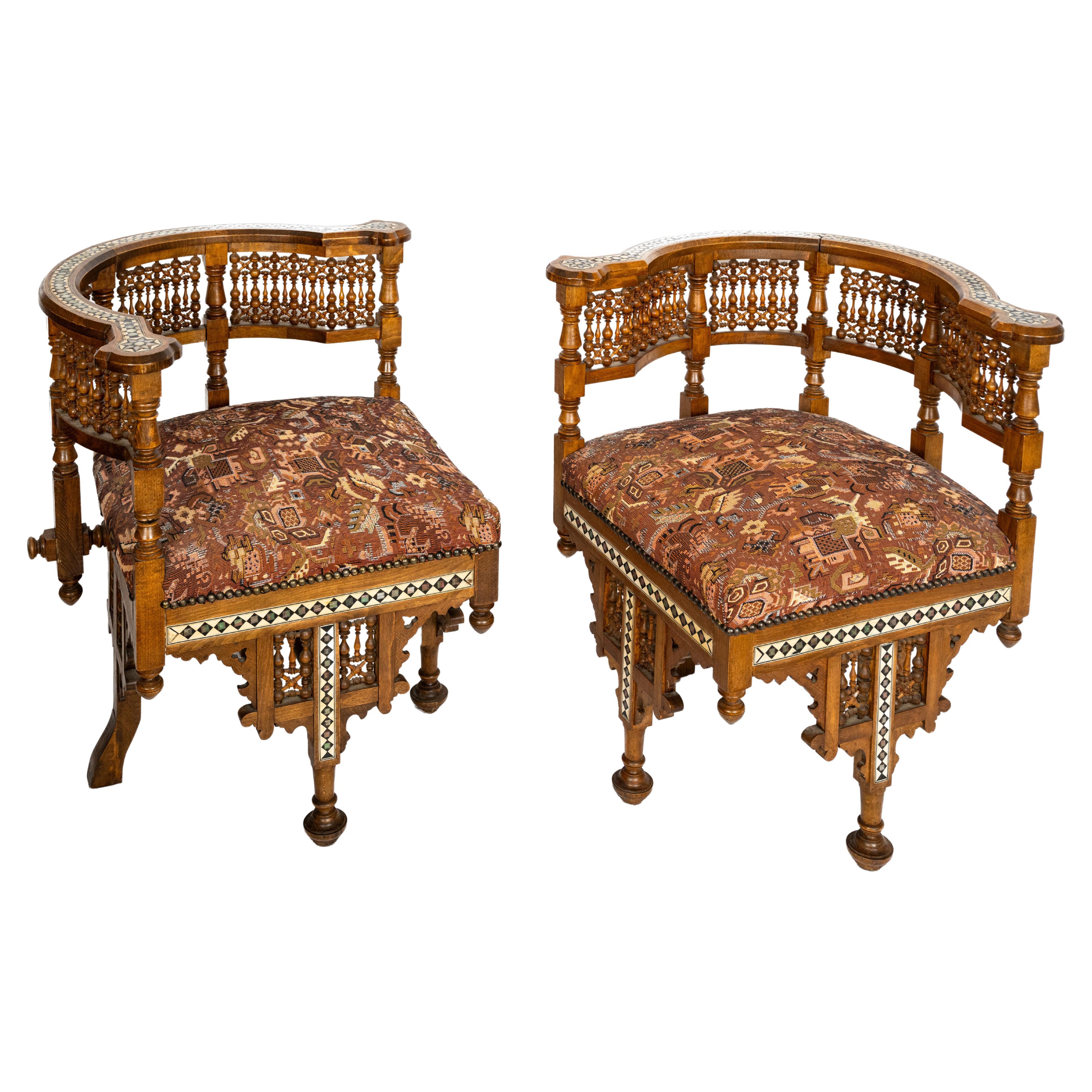 A Pair of Moorish-Style American Open Arm Chairs For Sale
