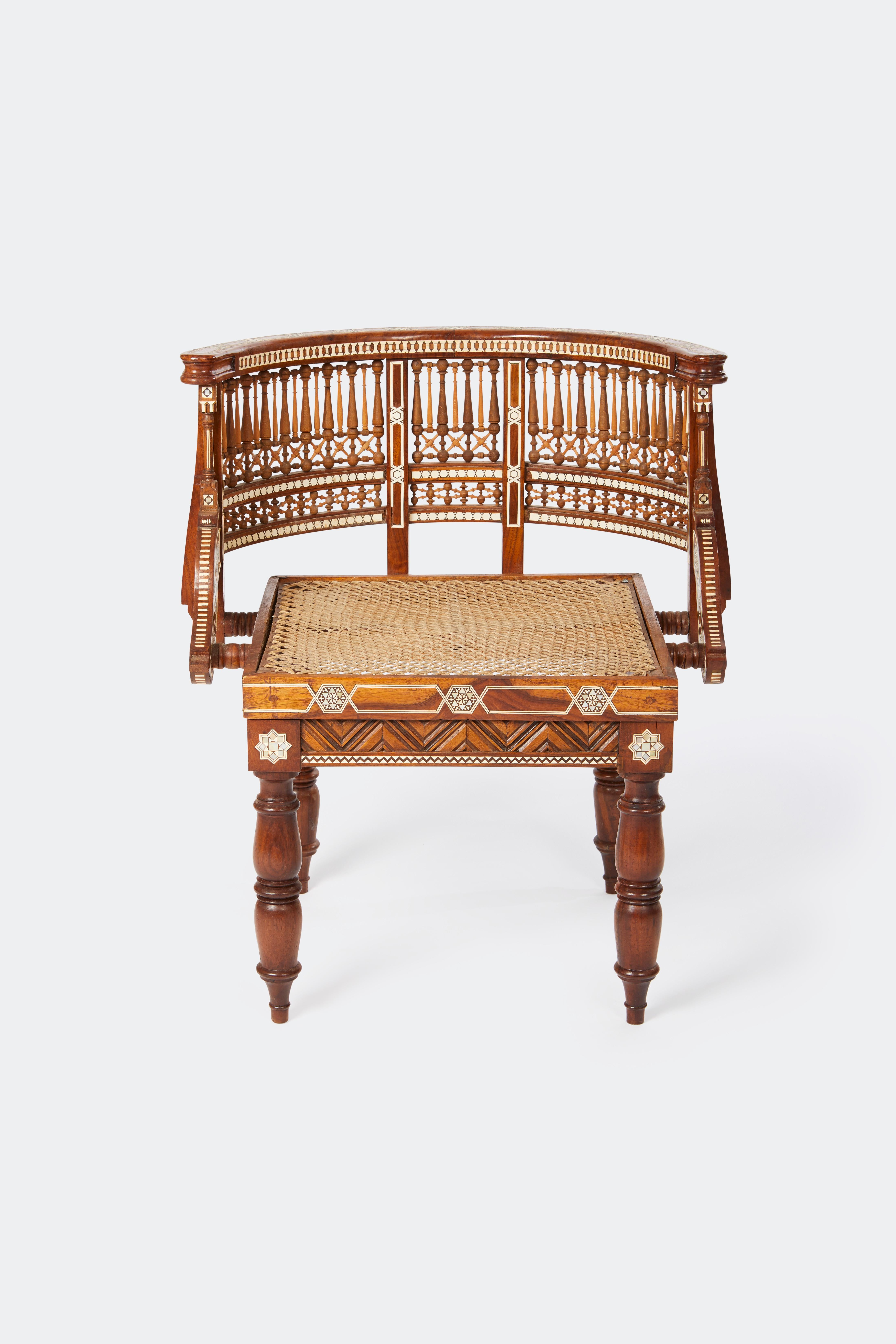 Early 20th Century Pair of Moroccan Inlaid Rosewood Chairs