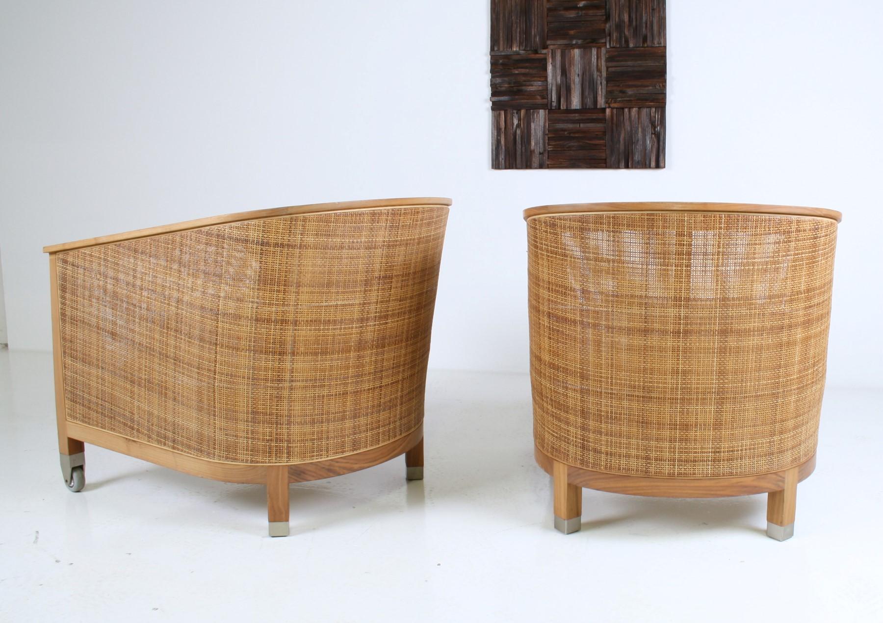 A pair of ‘Mozart’ Woven Rattan Italian Lounge Armchairs By Flexform In Good Condition In Llanbrynmair, GB