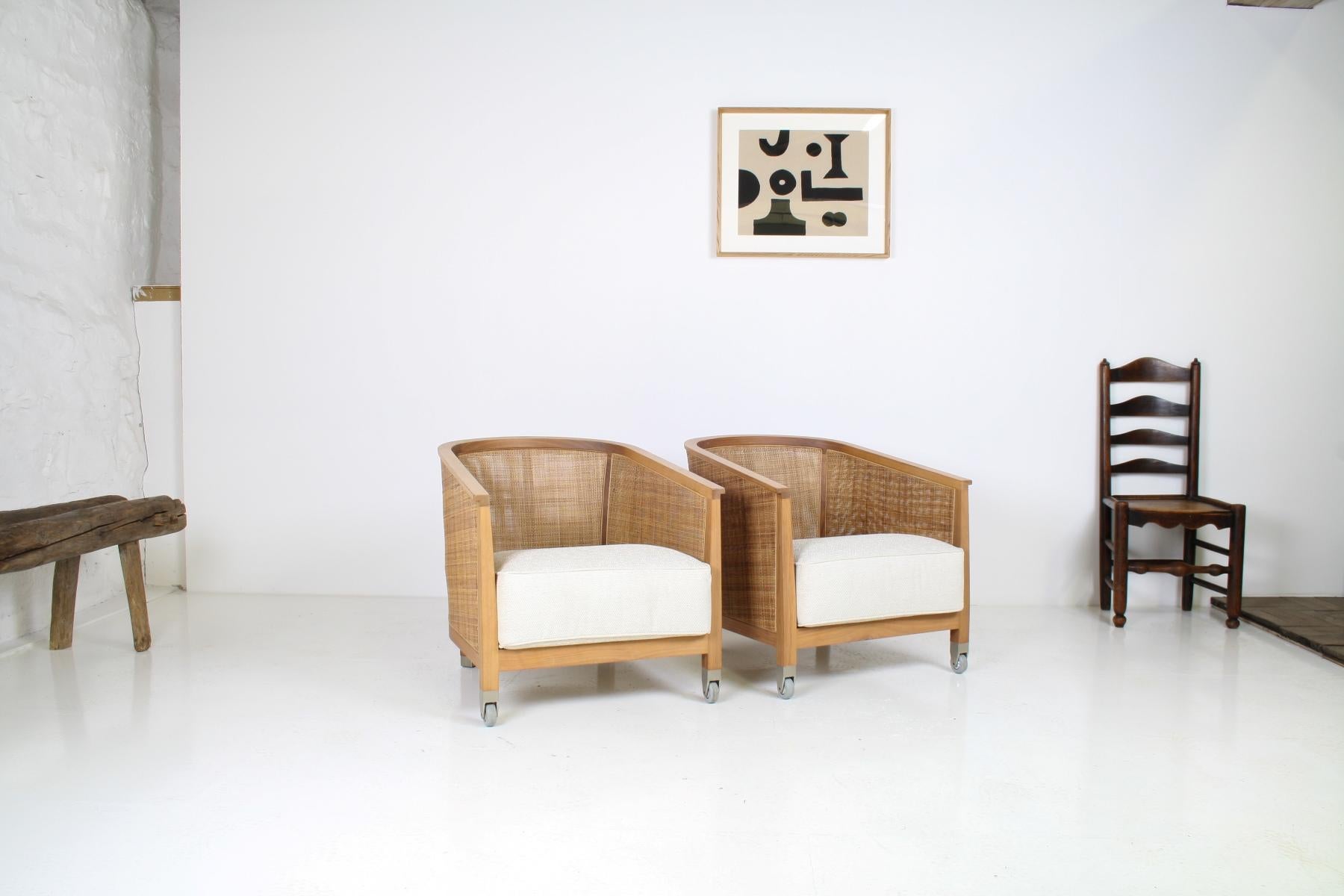 Organic Modern A pair of ‘Mozart’ Woven Rattan Italian Lounge Armchairs By Flexform