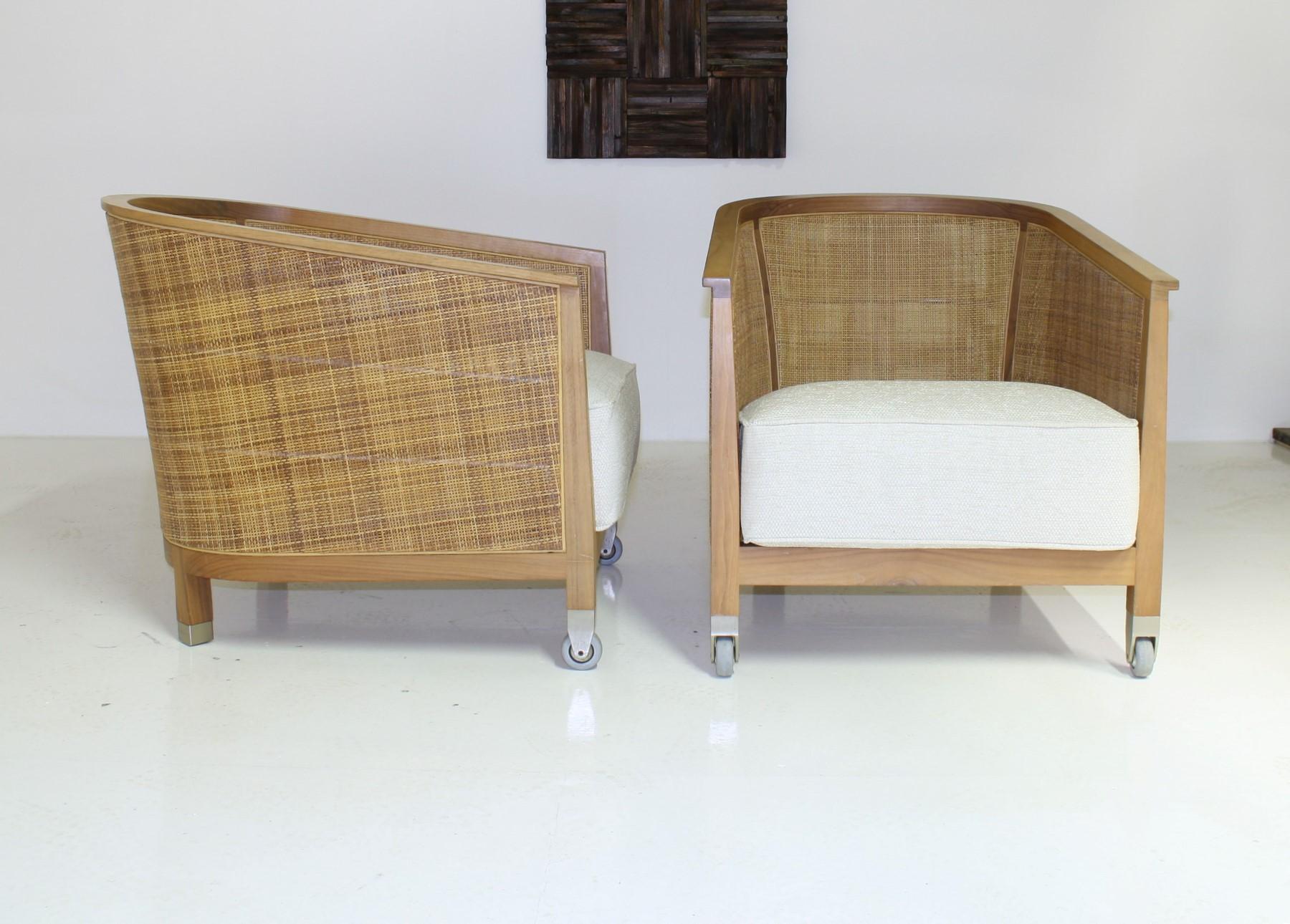 Late 20th Century A pair of ‘Mozart’ Woven Rattan Italian Lounge Armchairs By Flexform