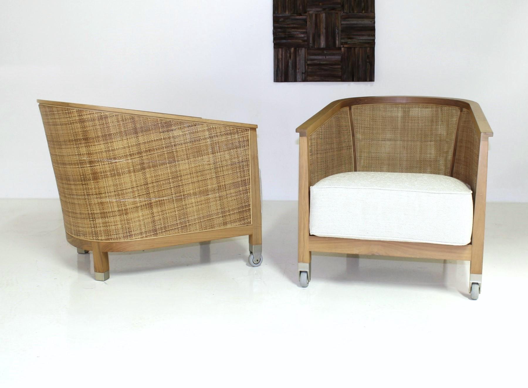 A pair of ‘Mozart’ Woven Rattan Italian Lounge Armchairs By Flexform 1
