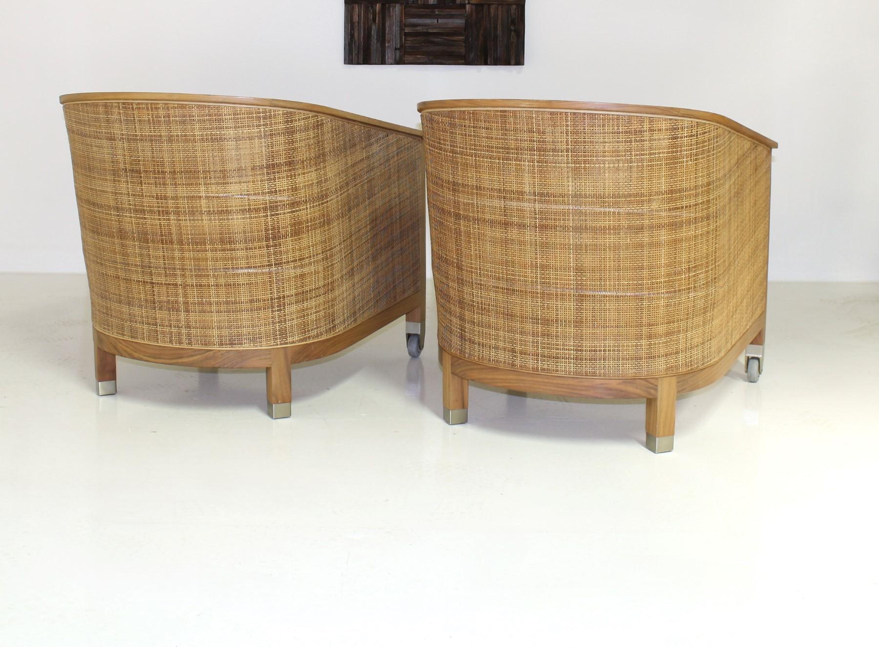 A pair of ‘Mozart’ Woven Rattan Italian Lounge Armchairs By Flexform 2