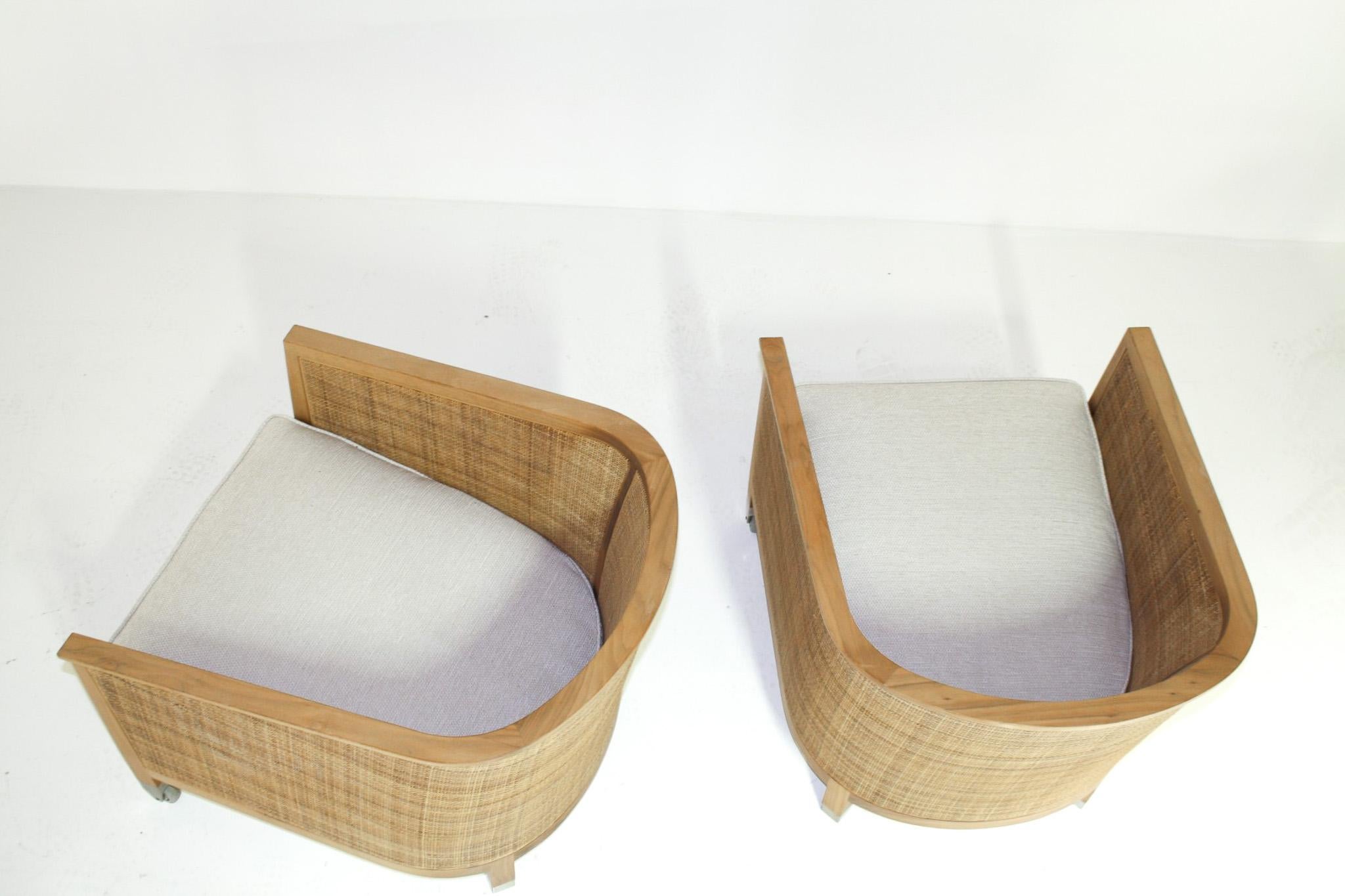 A pair of ‘Mozart’ Woven Rattan Italian Lounge Armchairs By Flexform 3