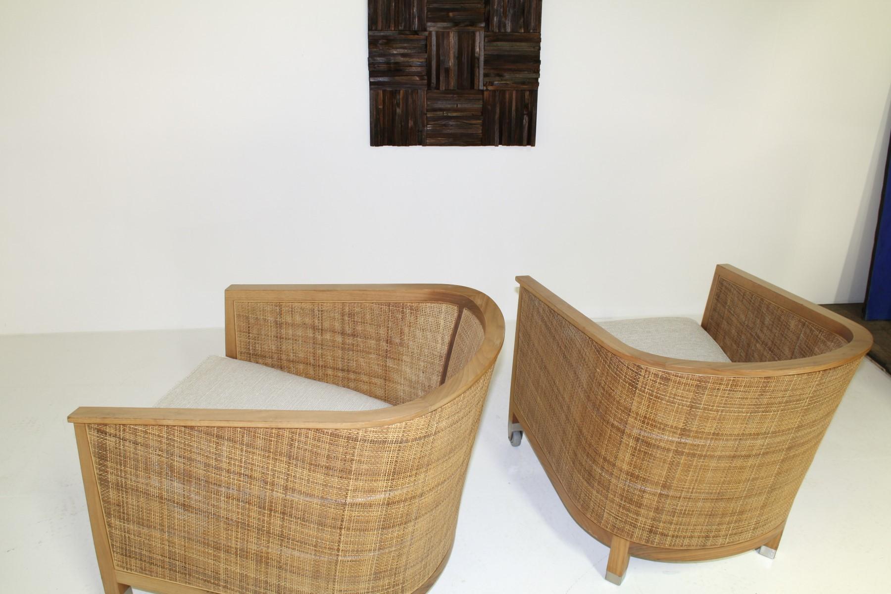 A pair of ‘Mozart’ Woven Rattan Italian Lounge Armchairs By Flexform 4