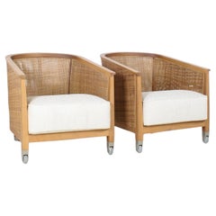 Vintage A pair of ‘Mozart’ Woven Rattan Italian Lounge Armchairs By Flexform