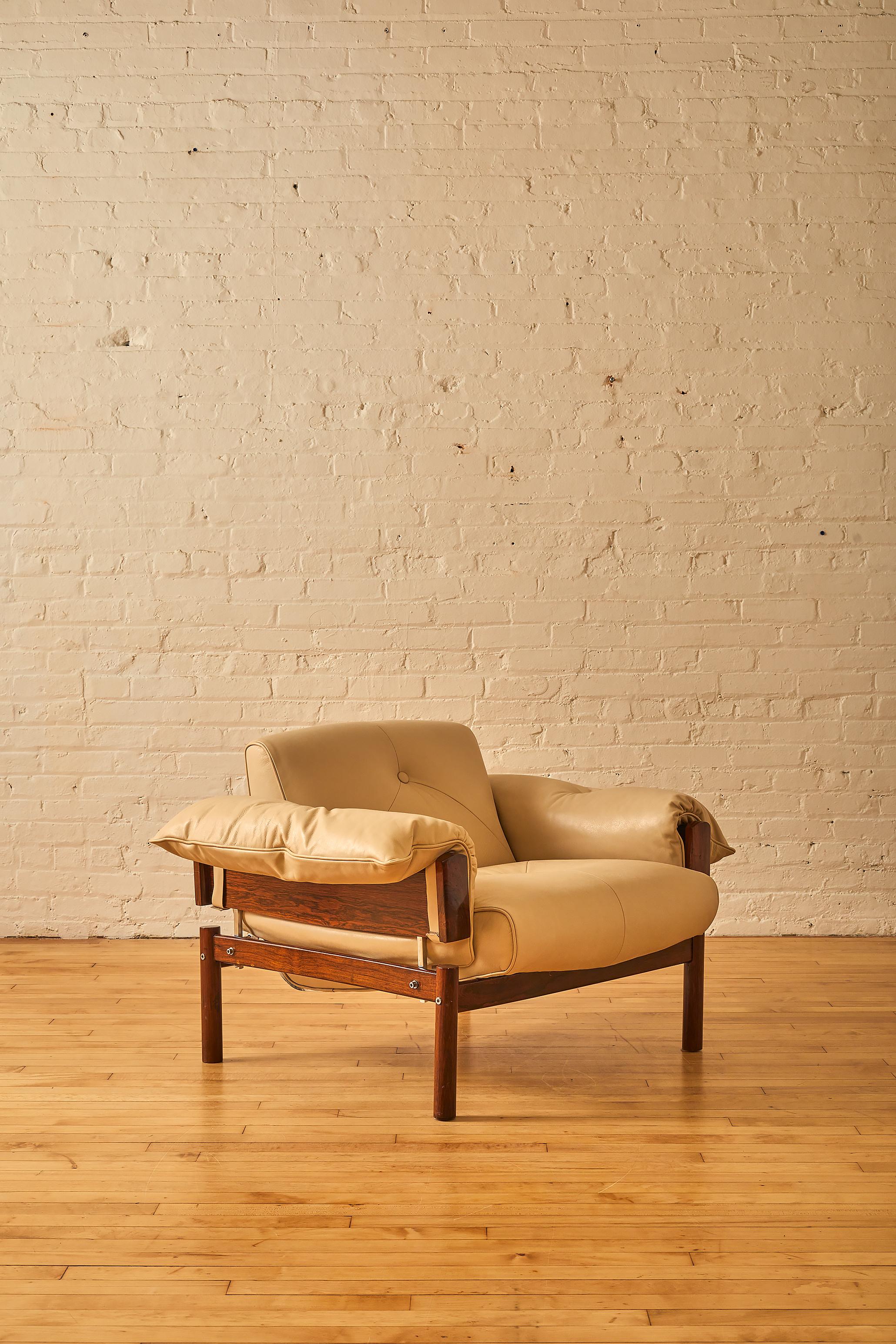 A Pair of Mp-13 armchairs by Percival Lafer. Newly reupholstered in leather.

