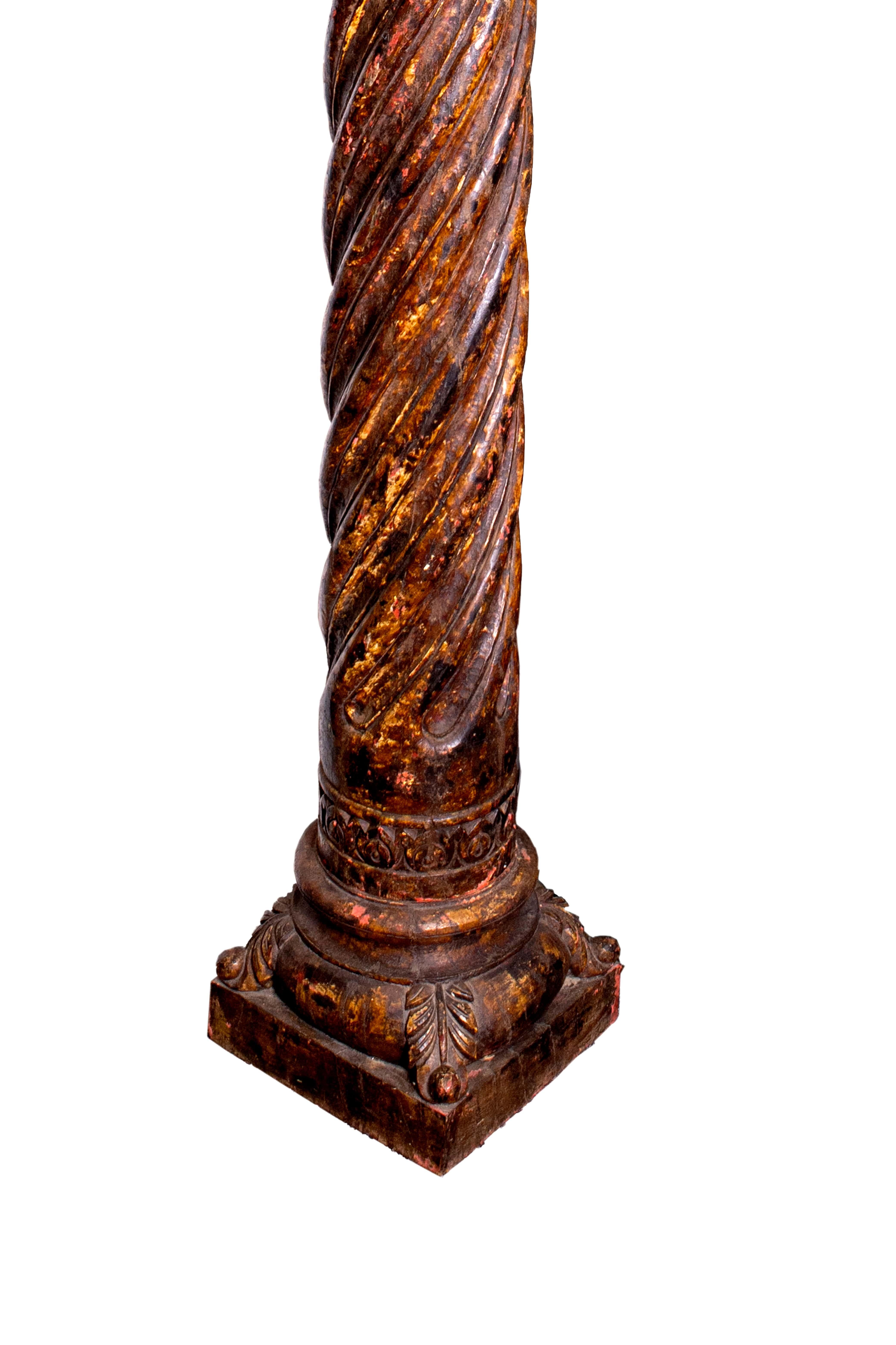 Indian Pair of Mughal Wooden Columns, India, 19th Century For Sale