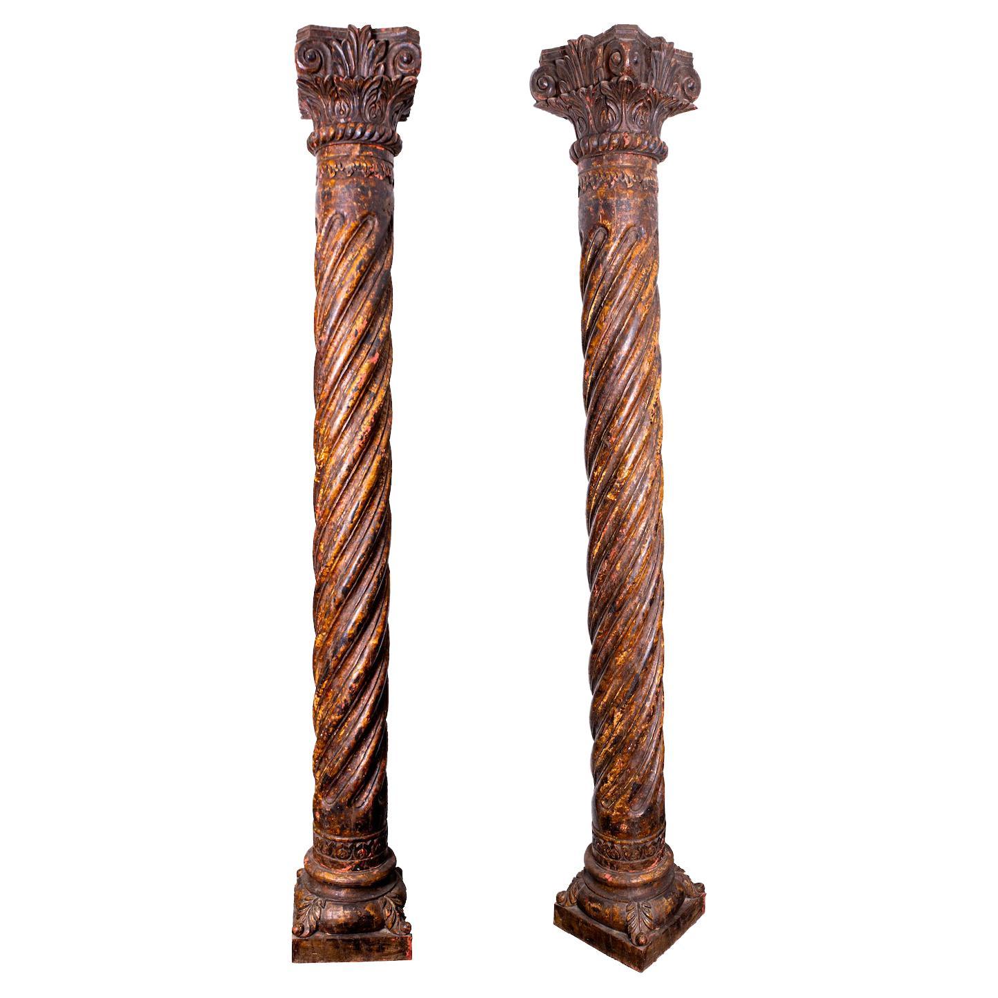 Pair of Mughal Wooden Columns, India, 19th Century