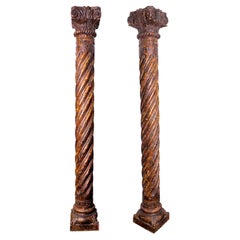 Pair of Mughal Wooden Columns, India, 19th Century