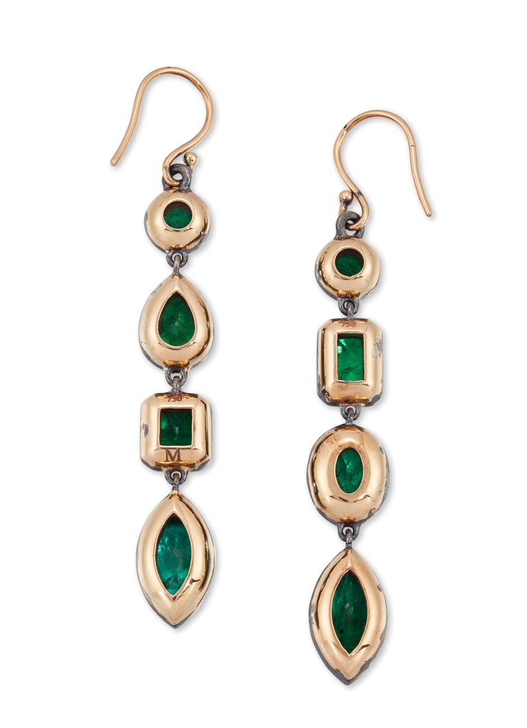 A Pair of MultiShape Emerald Drop Earrings For Sale at 1stDibs