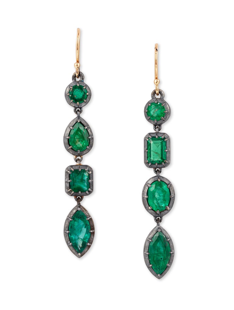 A Pair of MultiShape Emerald Drop Earrings For Sale at 1stDibs