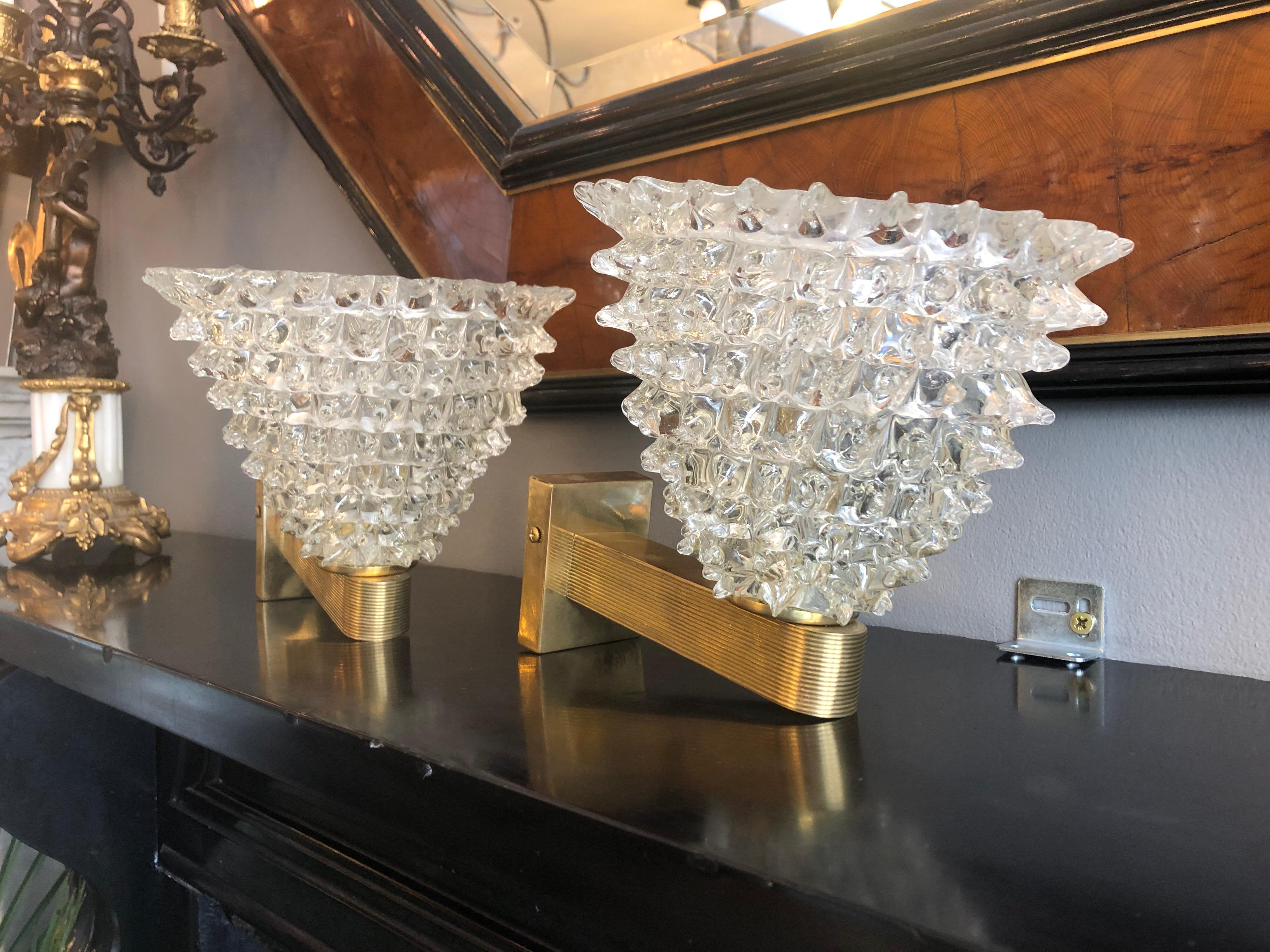 Pair of Murano Glass and Brass Rostrato Wall Lights Sconces 3