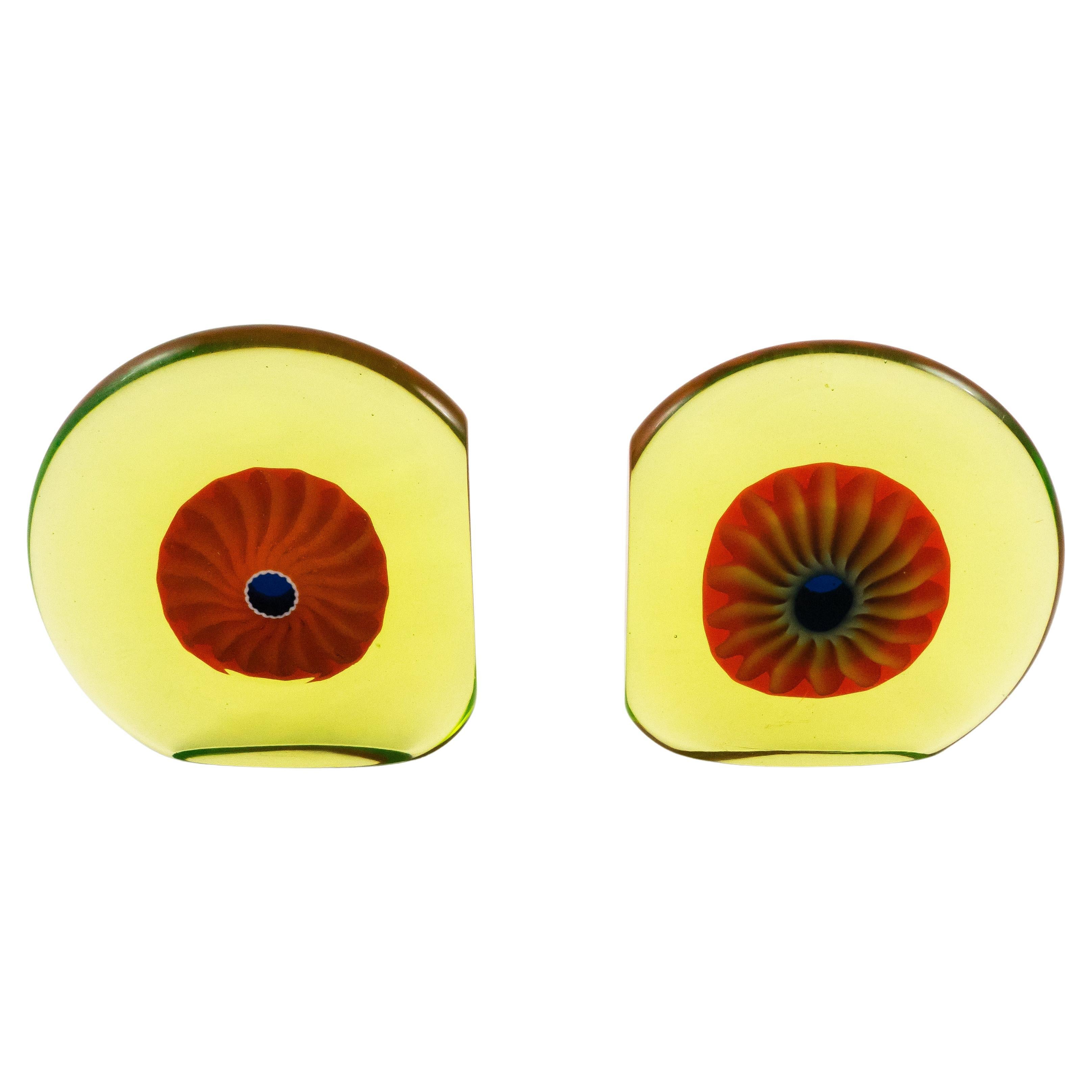 Hand-Crafted Murano Glass Book Ends, Mid-Century Modern, Italy
