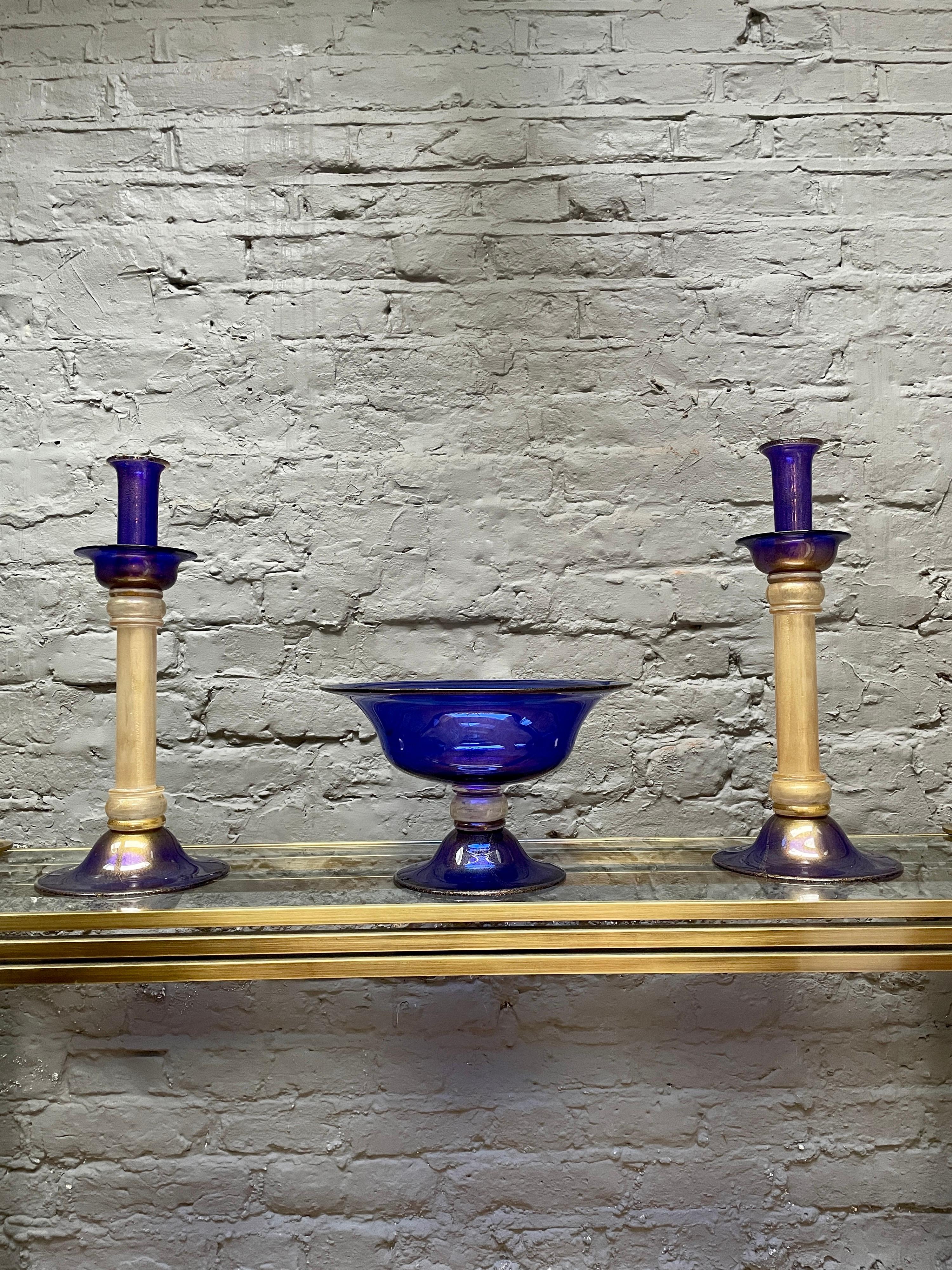 Pair of Murano Glass Candlesticks and Tazza In Good Condition In London, GB