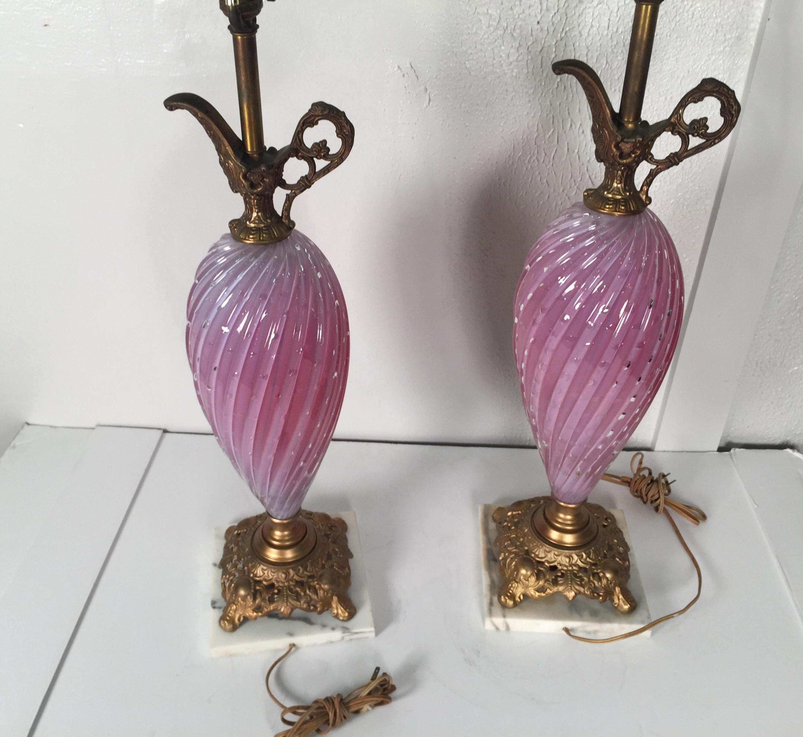 Italian Pair of Murano Glass Ewer Lamps