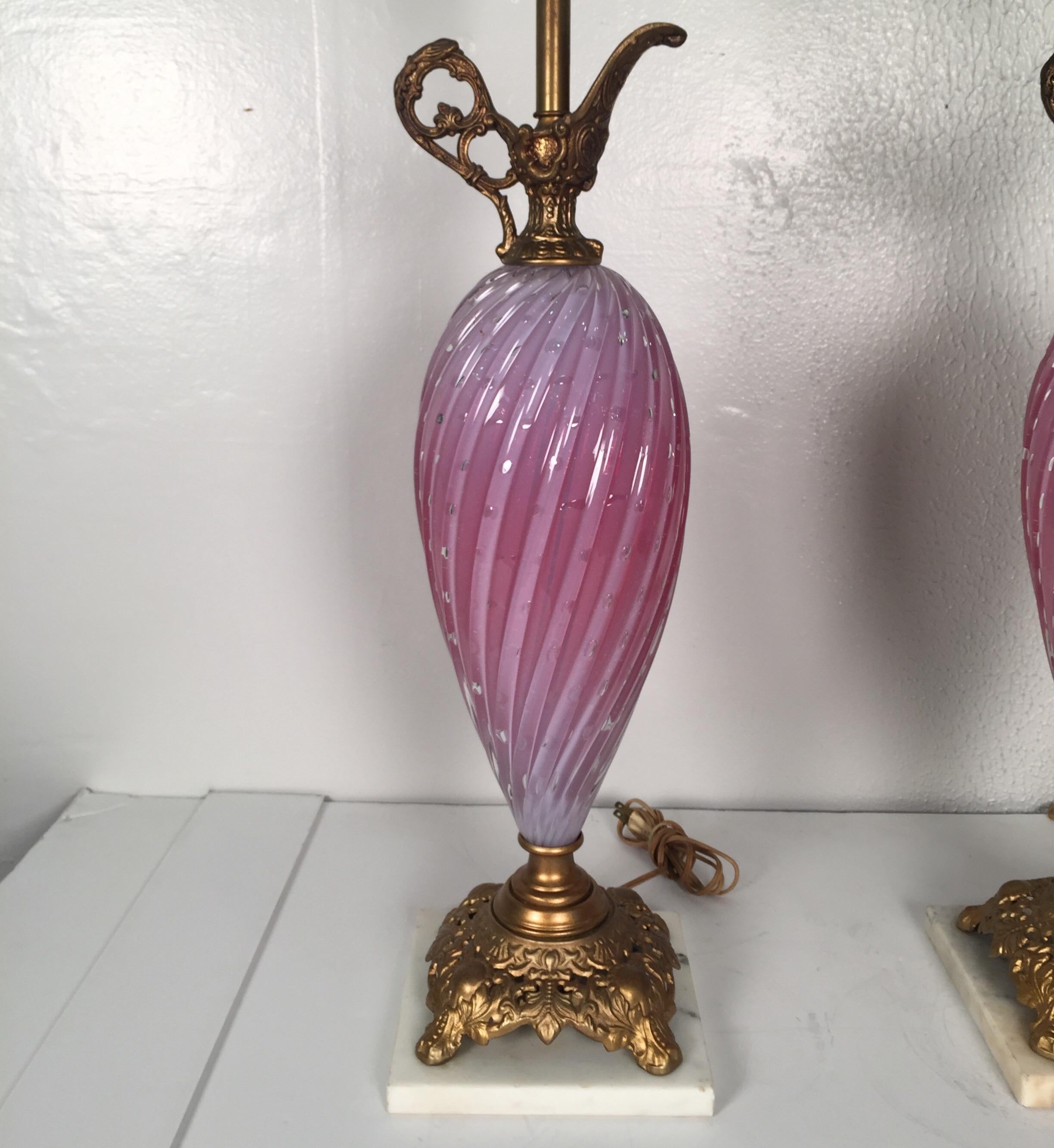 Gilt Pair of Murano Glass Ewer Lamps