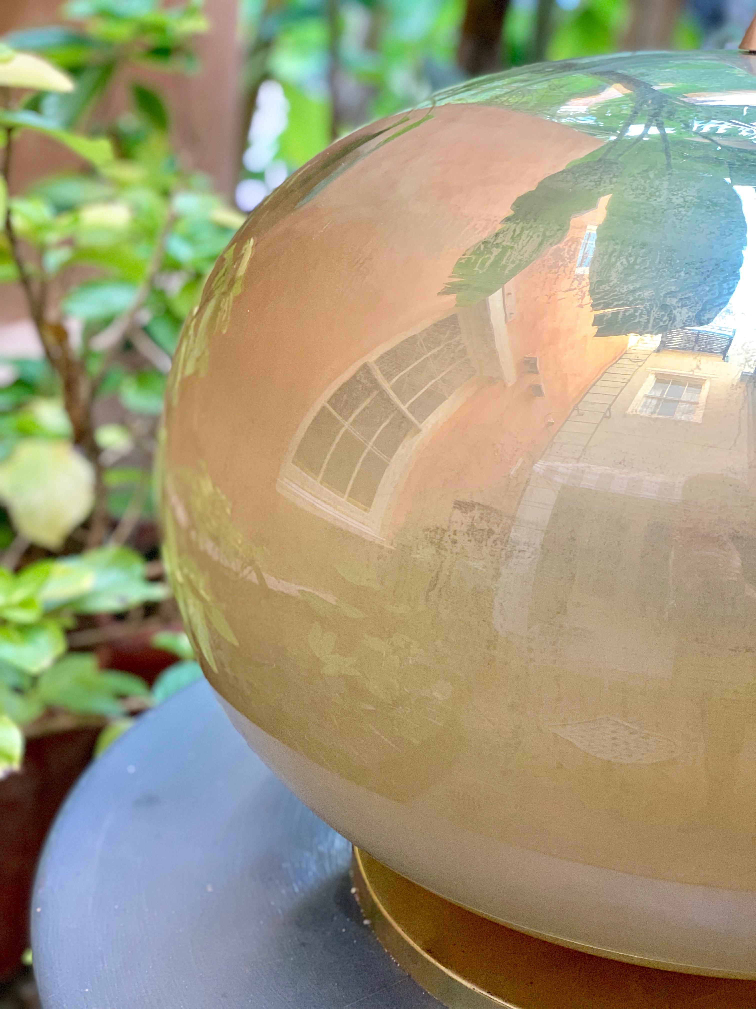Mid-Century Modern Pair of Murano Glass Globe Lamps on Brass Bases, circa 1950