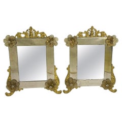 A Pair of Murano Glass Mirror with Smoked Flowers 1950s, Italy Venetian Venice